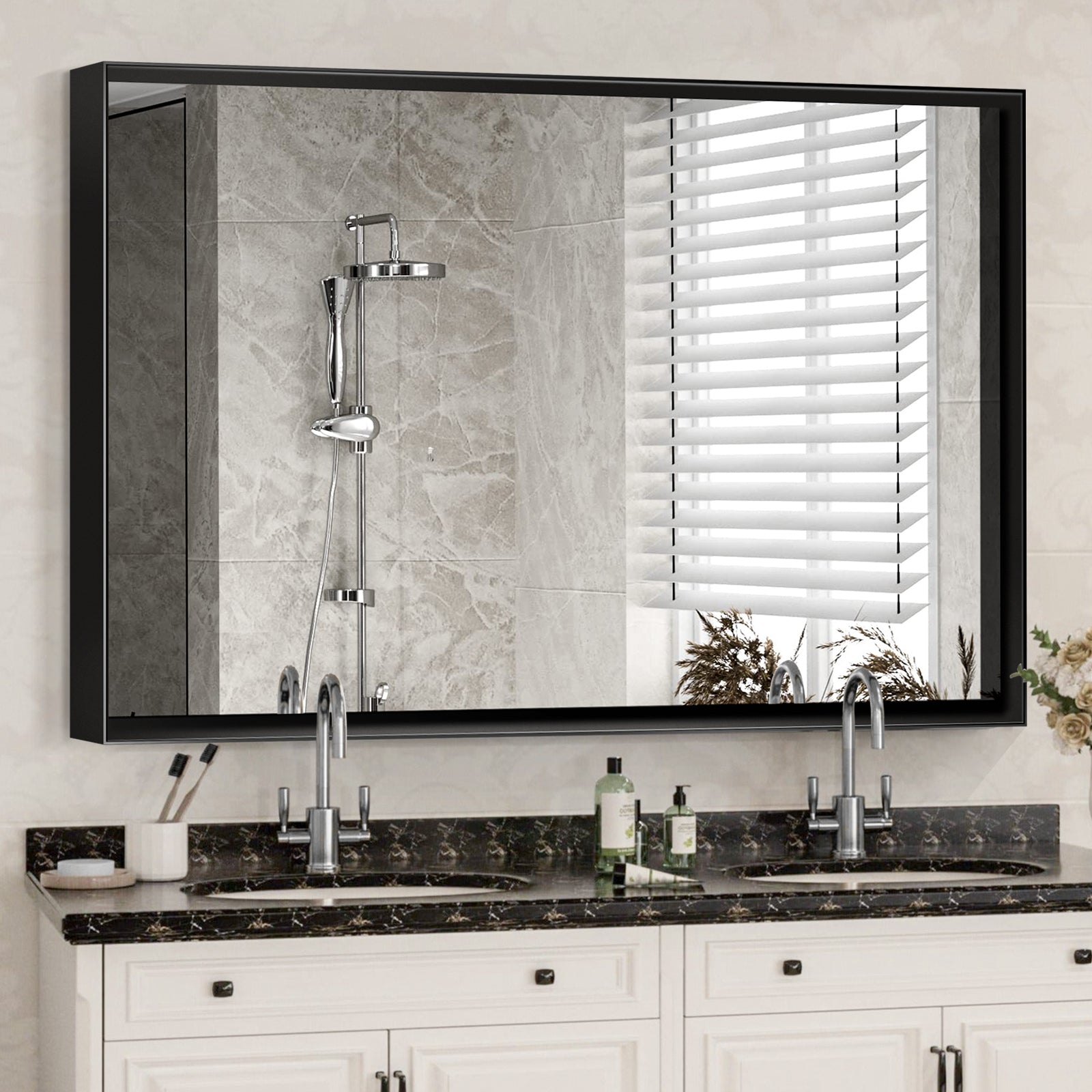 Jet Beveled Vanity Mirror, Black