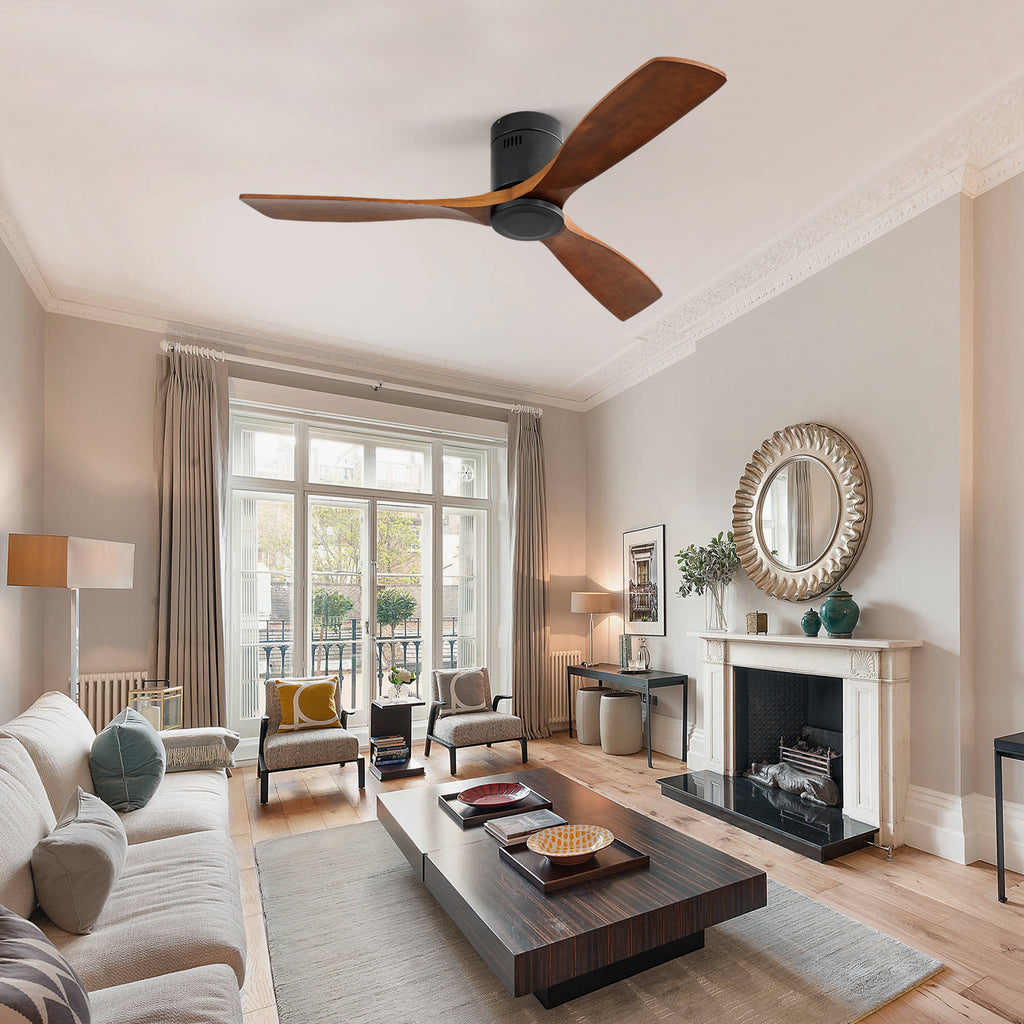 52 Inch Indoor Wooden Ceiling Fan With 3 Solid Wood Blades