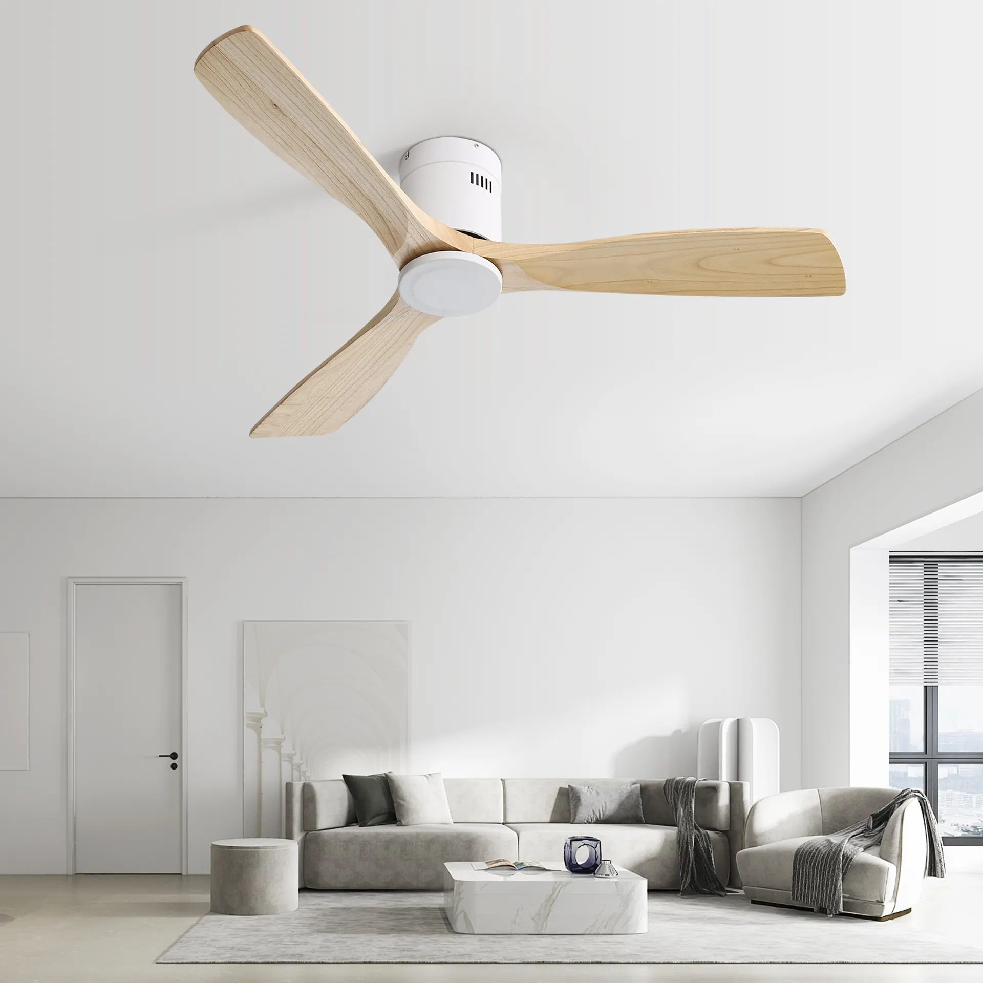 52 Inch Wooden Ceiling Fan With 3 Solid Wood Blades Remote