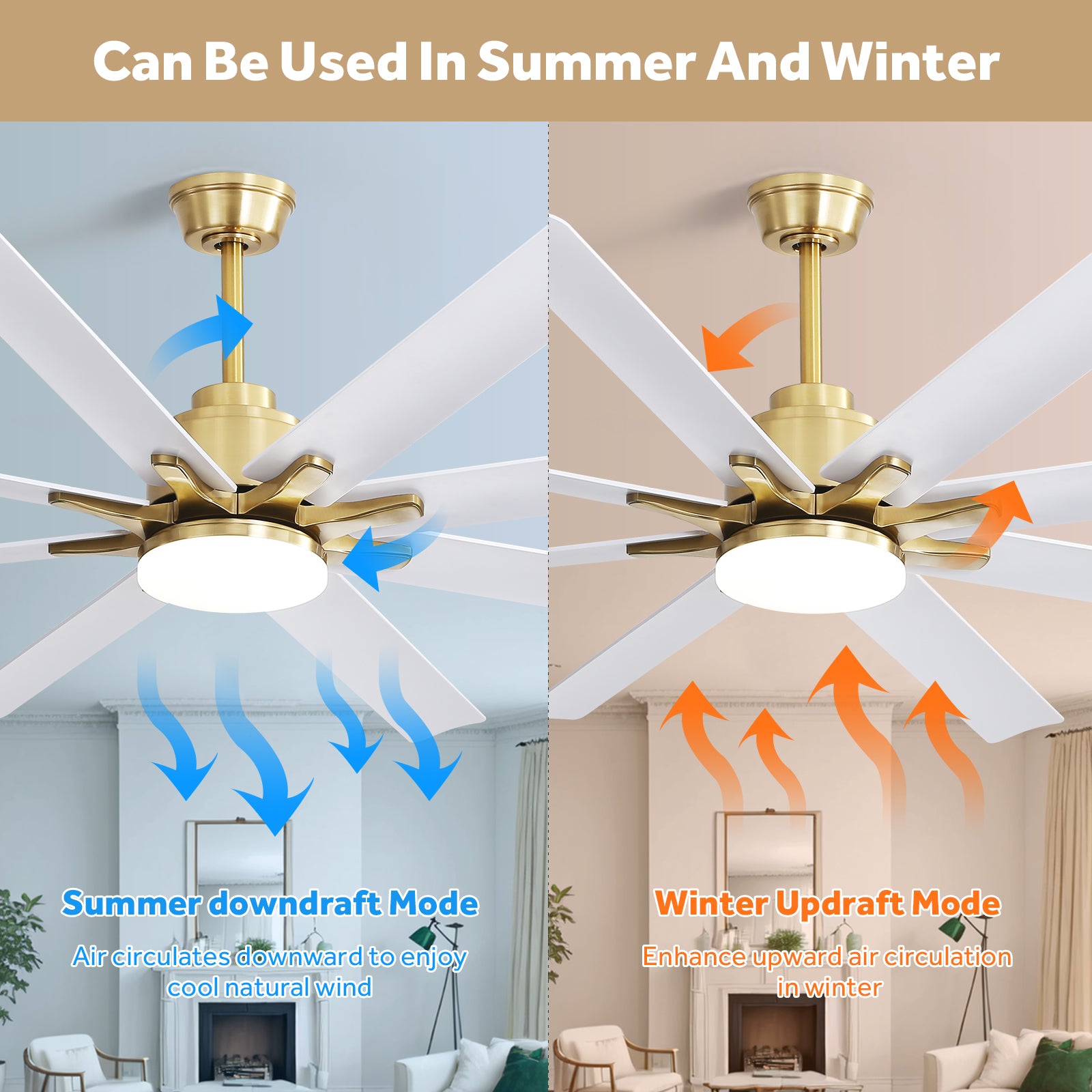 66 Inch Modern Smart Ceiling Fan With Dimmable Led Light 8
