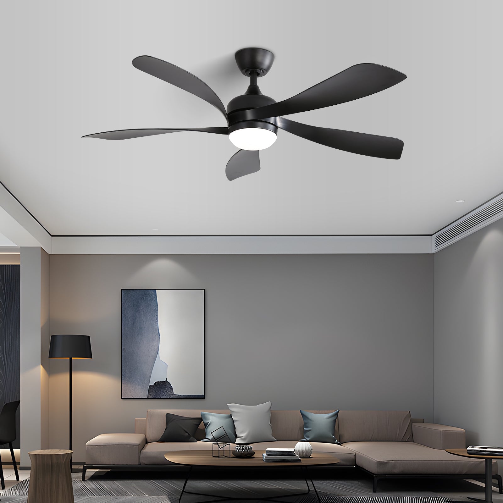 52 Inch Modern Ceiling Fan With 3 Color Dimmable 5 ABS