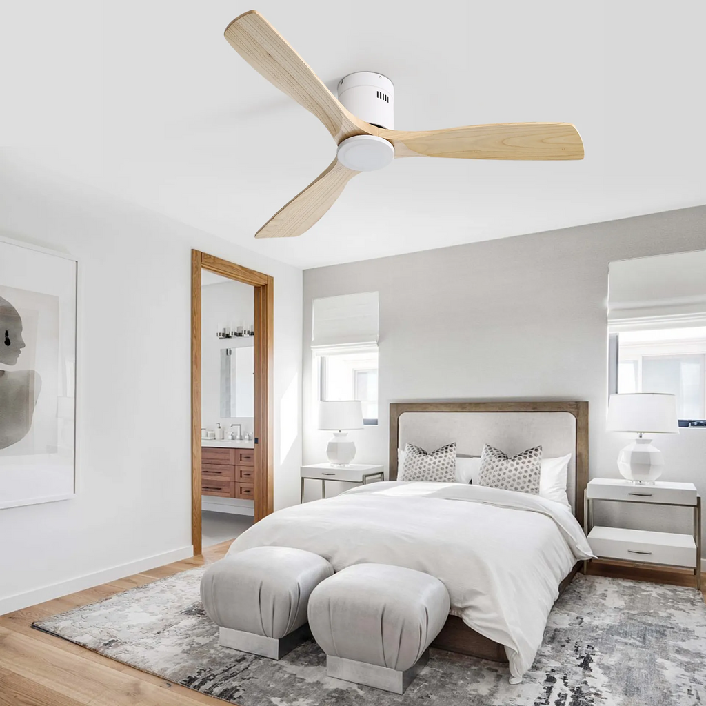 52 Inch Wooden Ceiling Fan With 3 Solid Wood Blades Remote