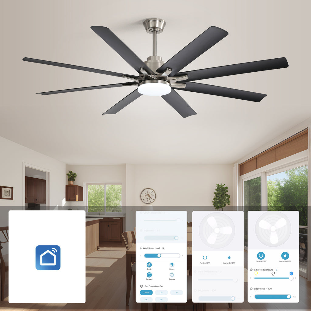 66 Inch Large Ceiling Fan With Dimmable Led Light 8 ABS