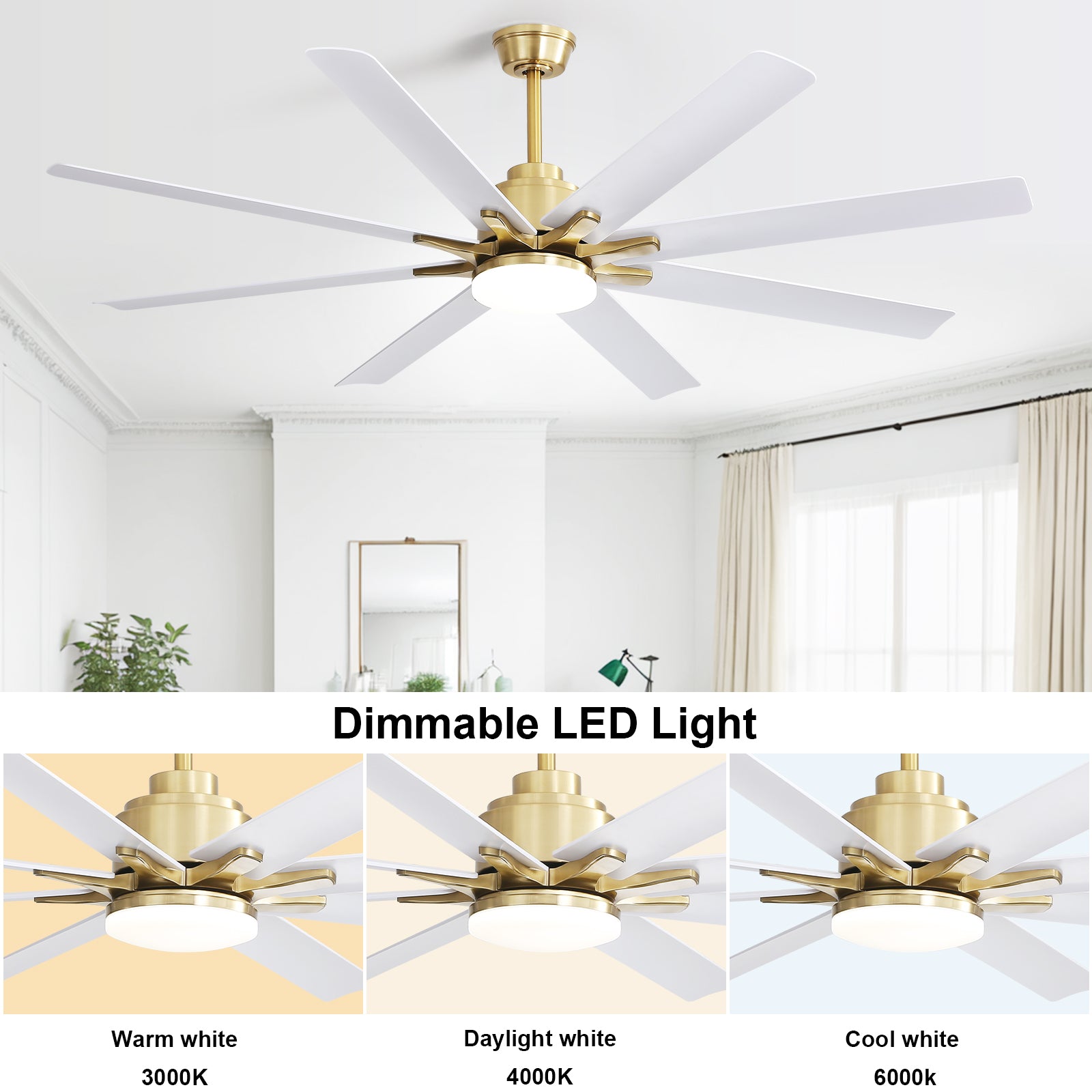 66 Inch Modern Smart Ceiling Fan With Dimmable Led Light 8