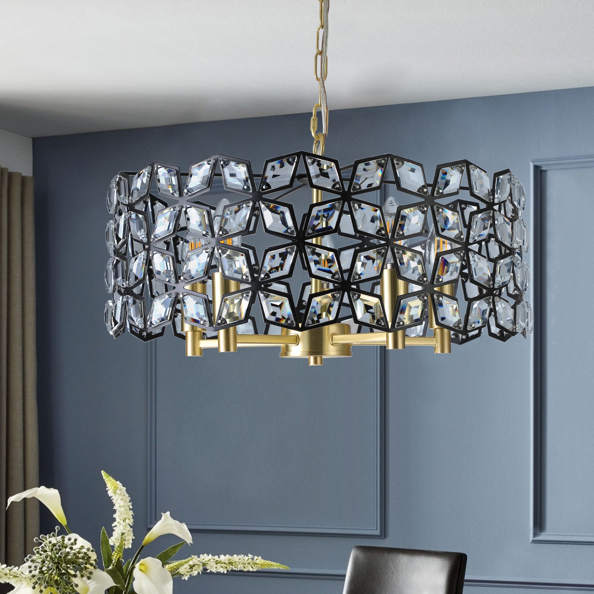 19" Geometric Crystal and BlackGold Round Pendant Chandelier