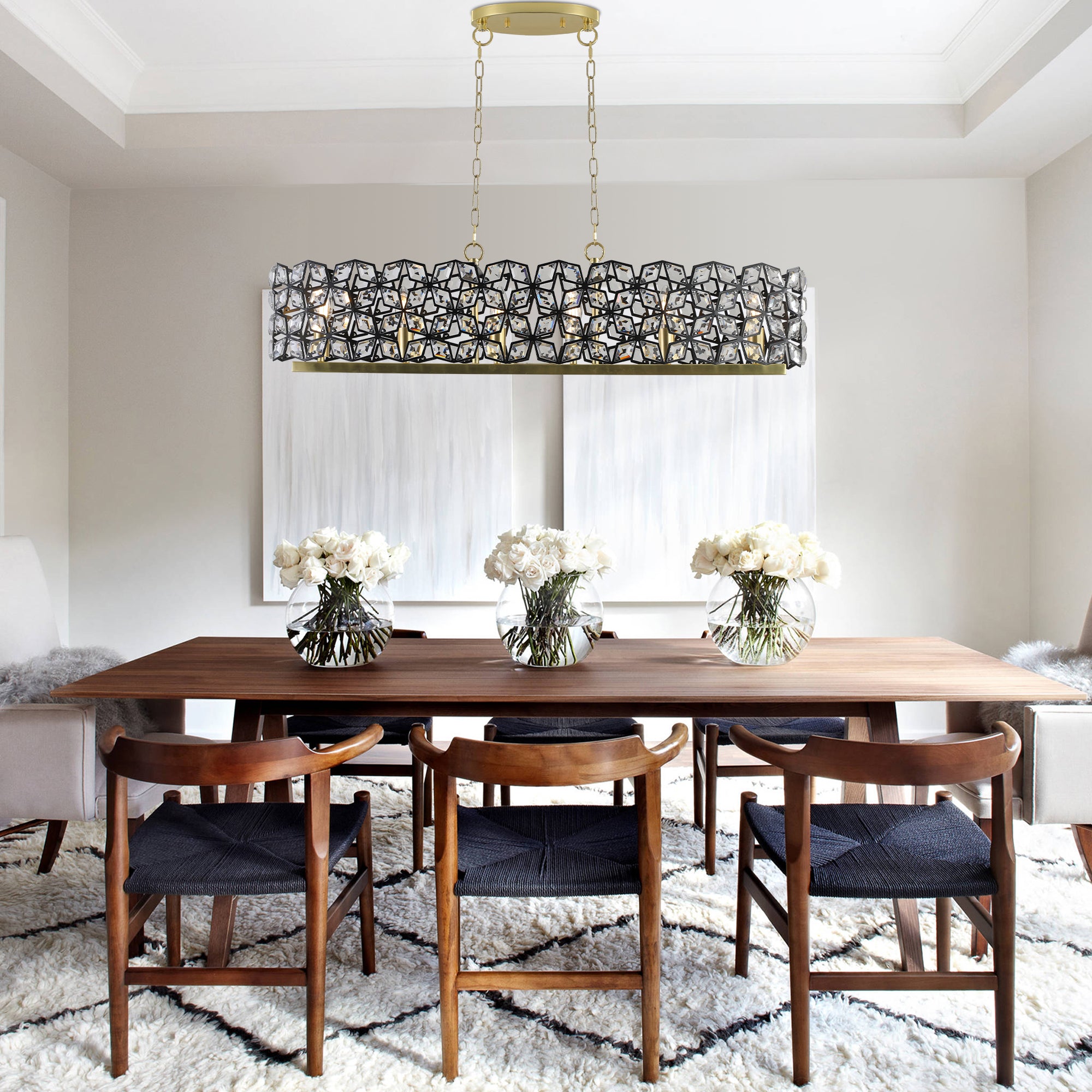 39" Contemporary Crystal and BlackGold Pendant Chandelier