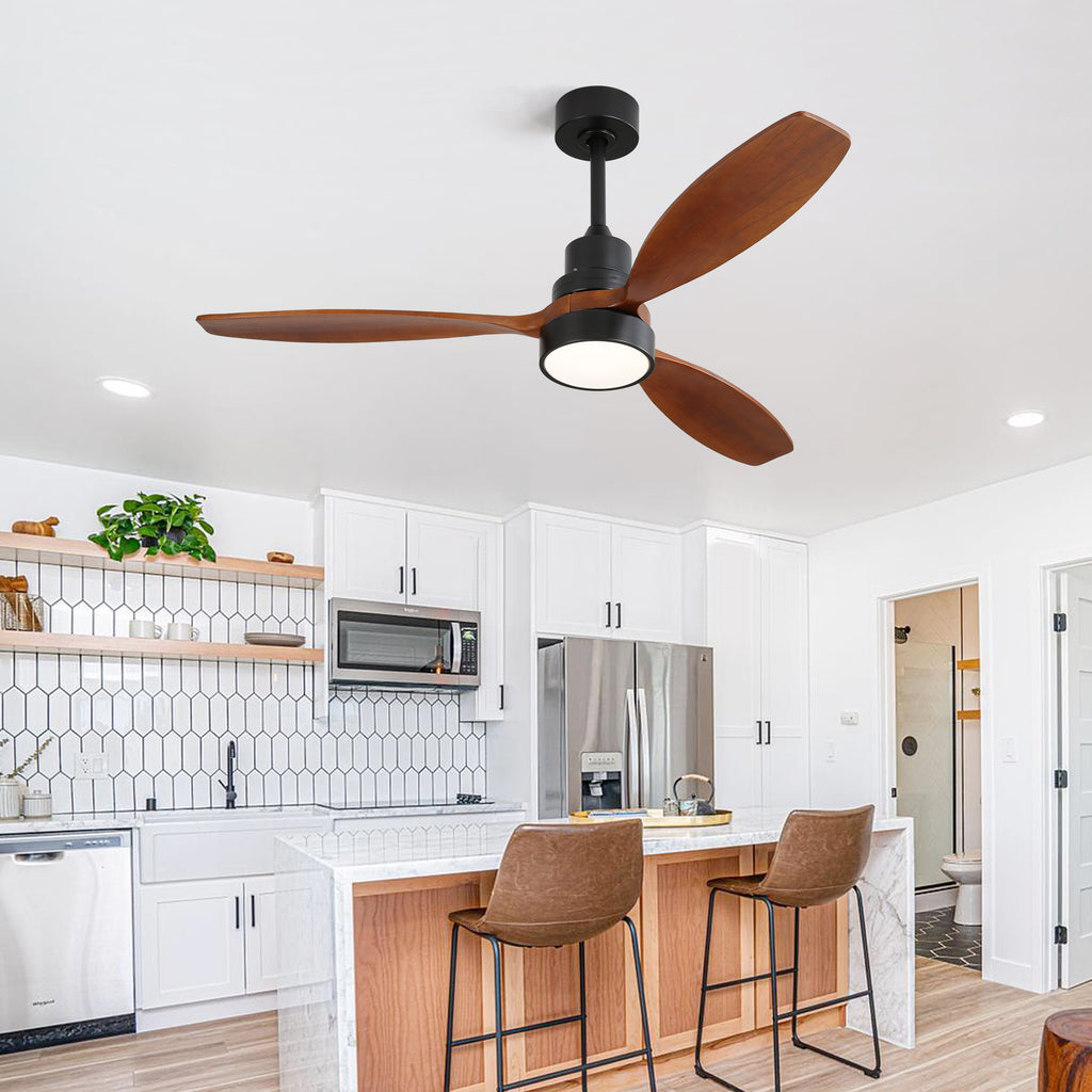 52 Inch Wooden Ceiling Fan With 3 Solid Wood Blades Remote