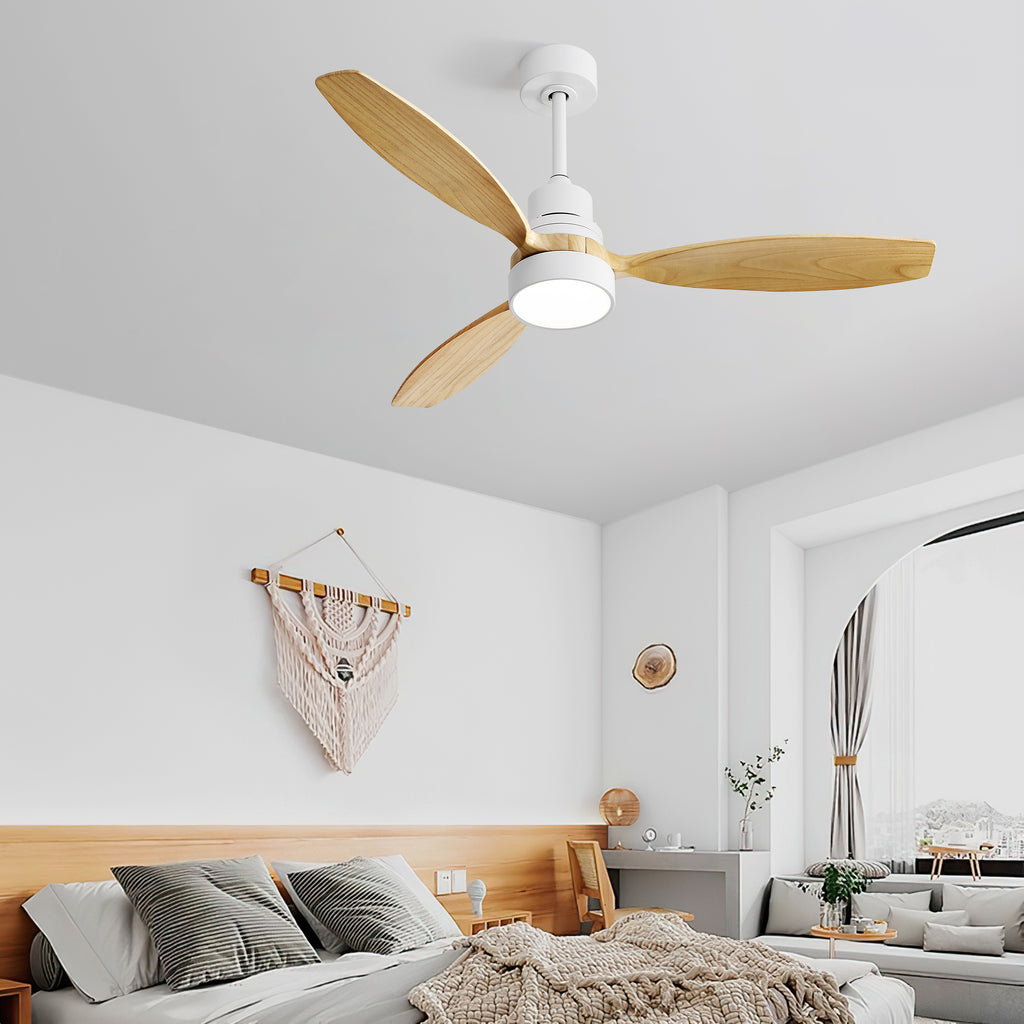 52 Inch Indoor Modern Ceiling Fan White 3 Solid Wood