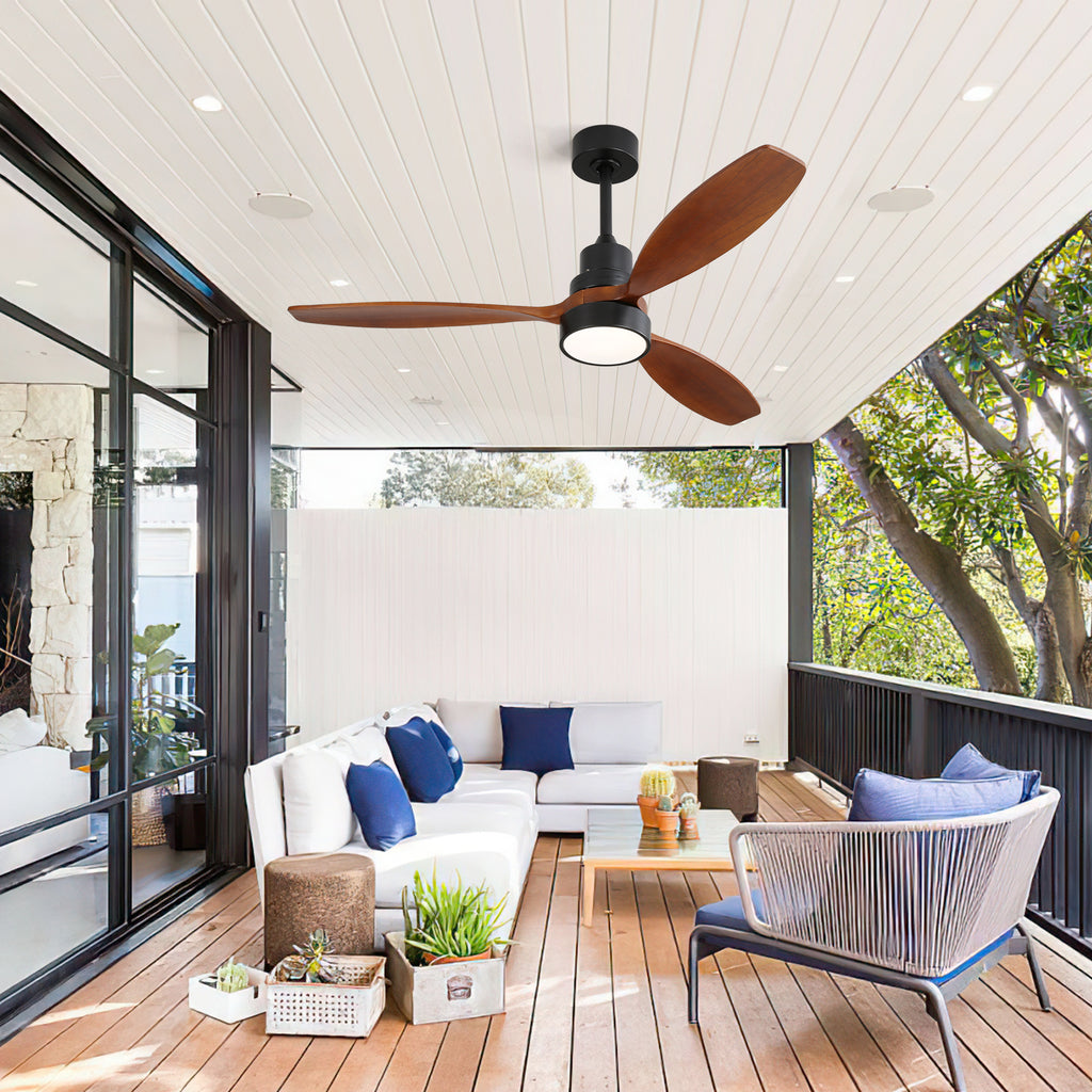 52 Inch Wooden Ceiling Fan With 3 Solid Wood Blades Remote
