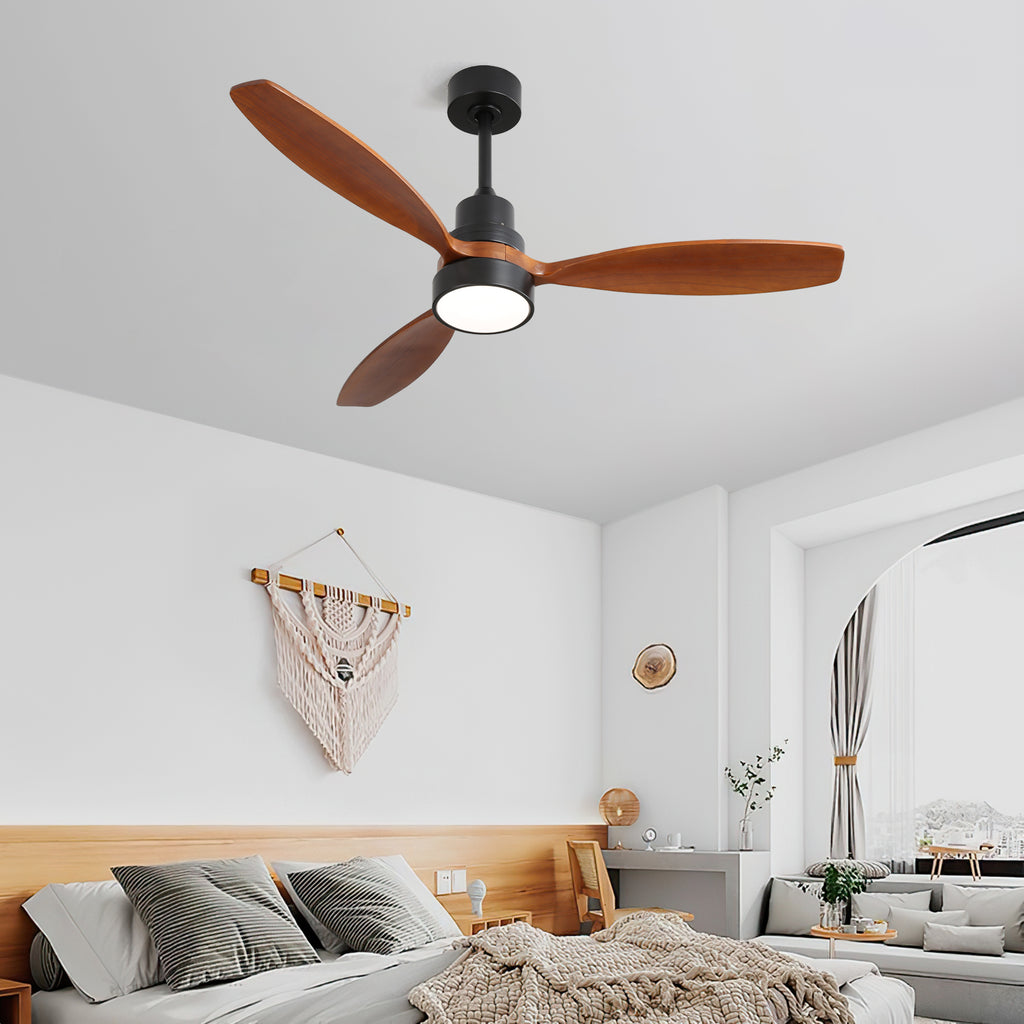 52 Inch Wooden Ceiling Fan With 3 Solid Wood Blades Remote