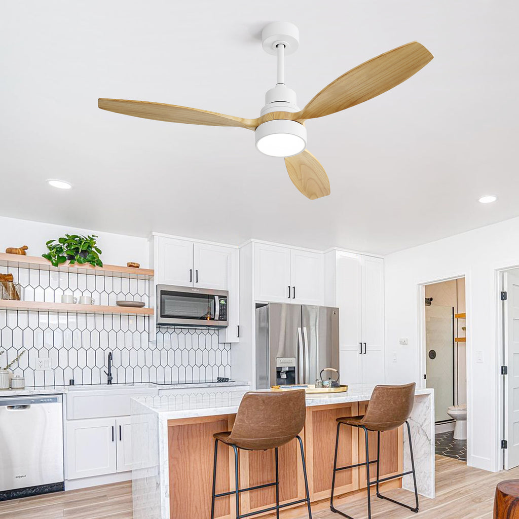 52 Inch Indoor Modern Ceiling Fan White 3 Solid Wood