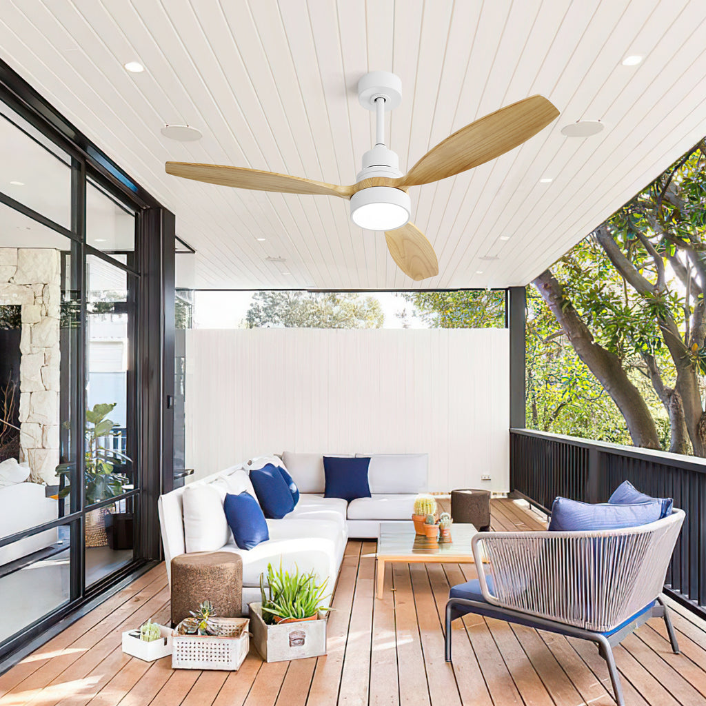 52 Inch Indoor Modern Ceiling Fan White 3 Solid Wood