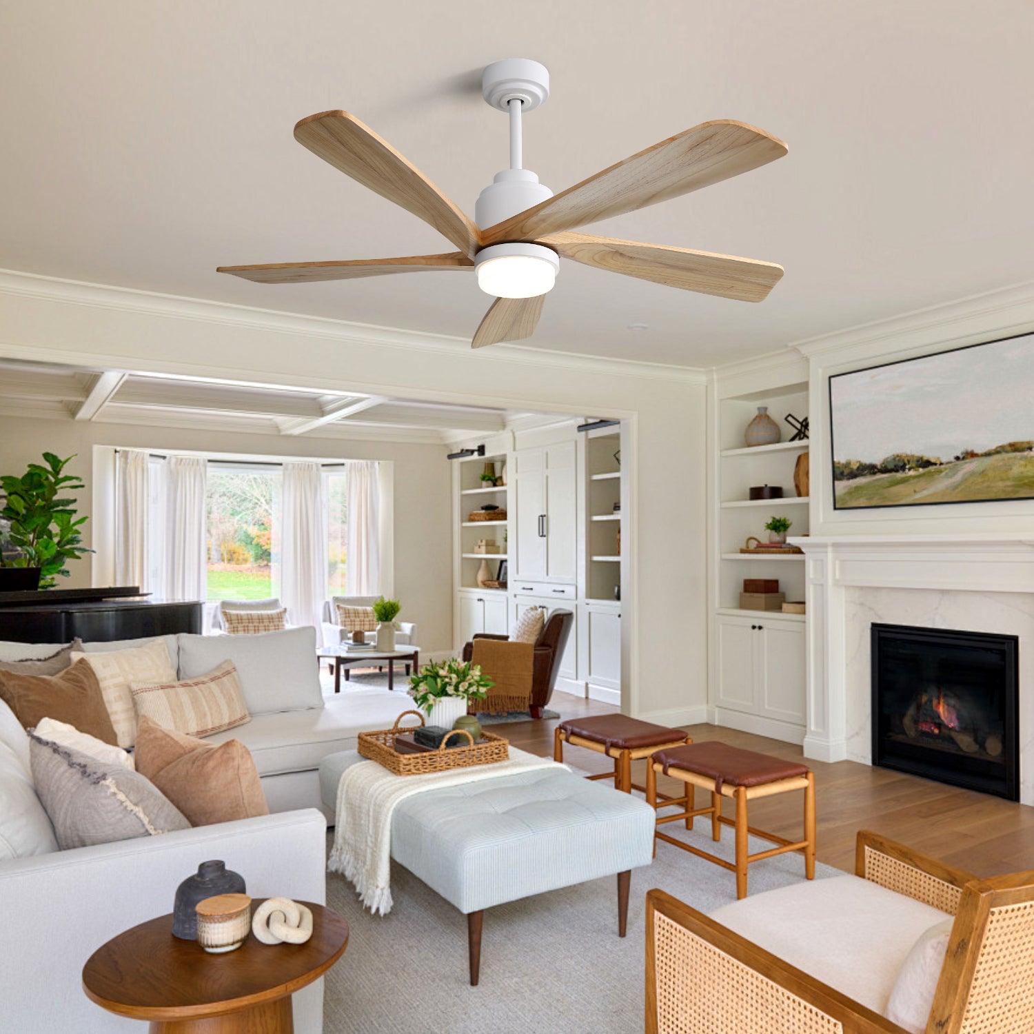 52 Inch Ceiling Fan With Dimmable LED Light 5 Solid Wood