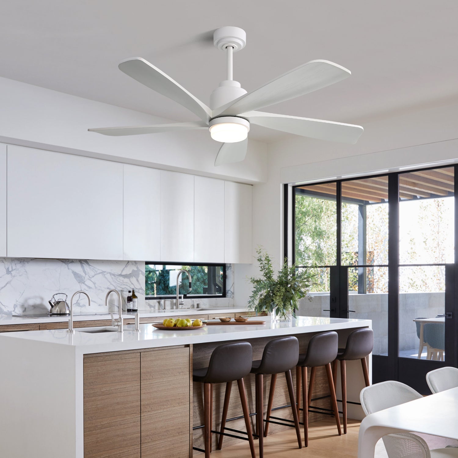 52 Inch Modern Ceiling Fan With Dimmable LED Light 5 Solid