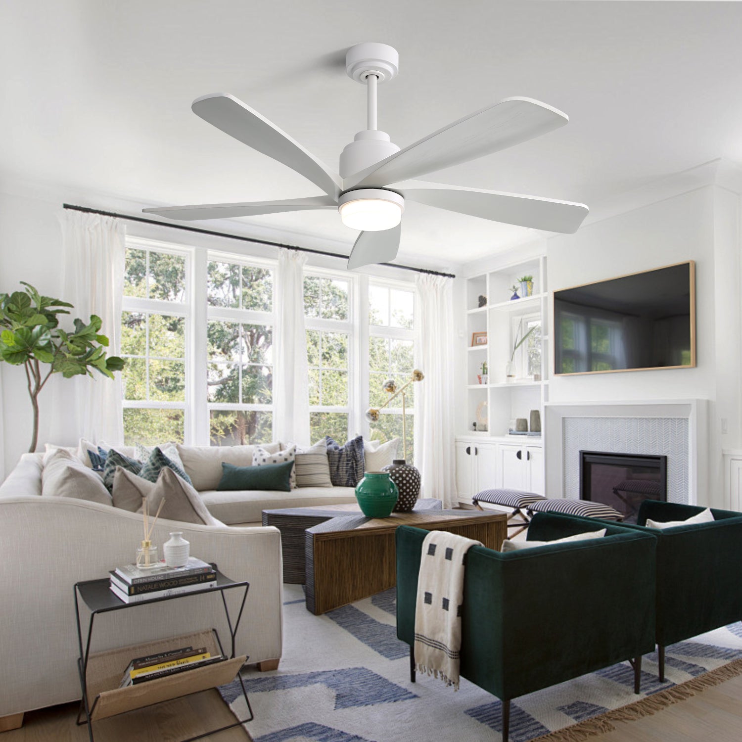 52 Inch Modern Ceiling Fan With Dimmable LED Light 5 Solid