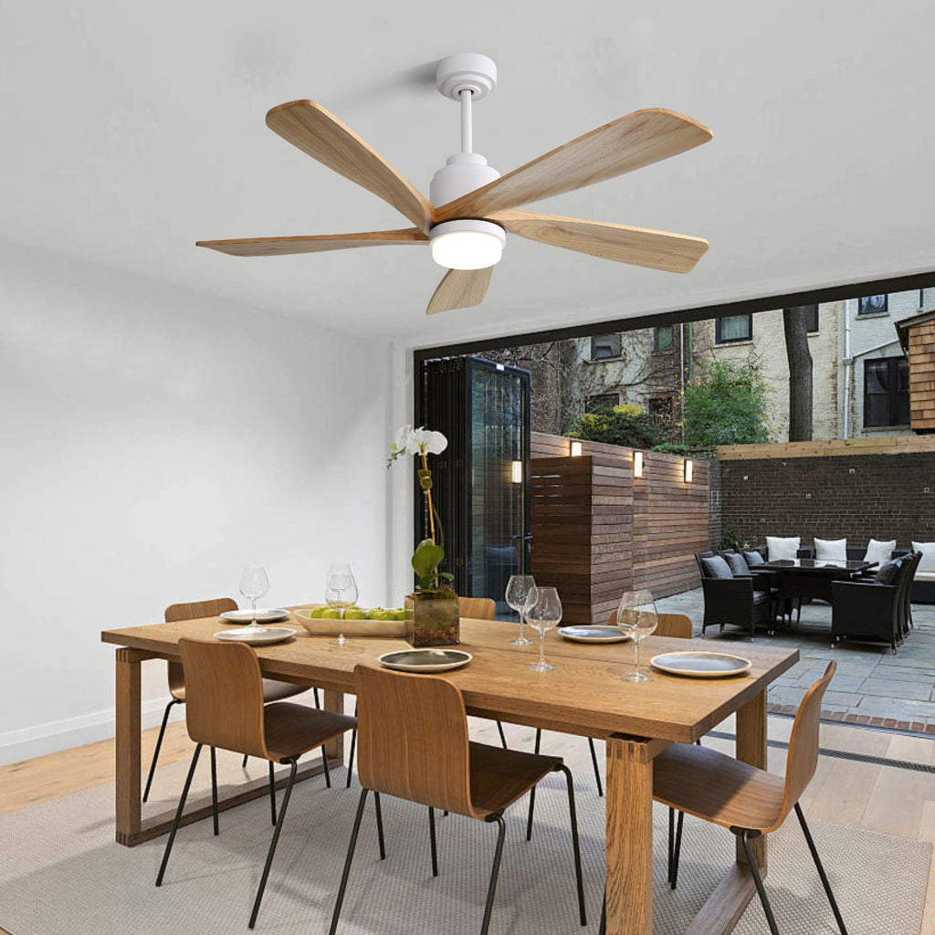 52 Inch Ceiling Fan With Dimmable LED Light 5 Solid Wood