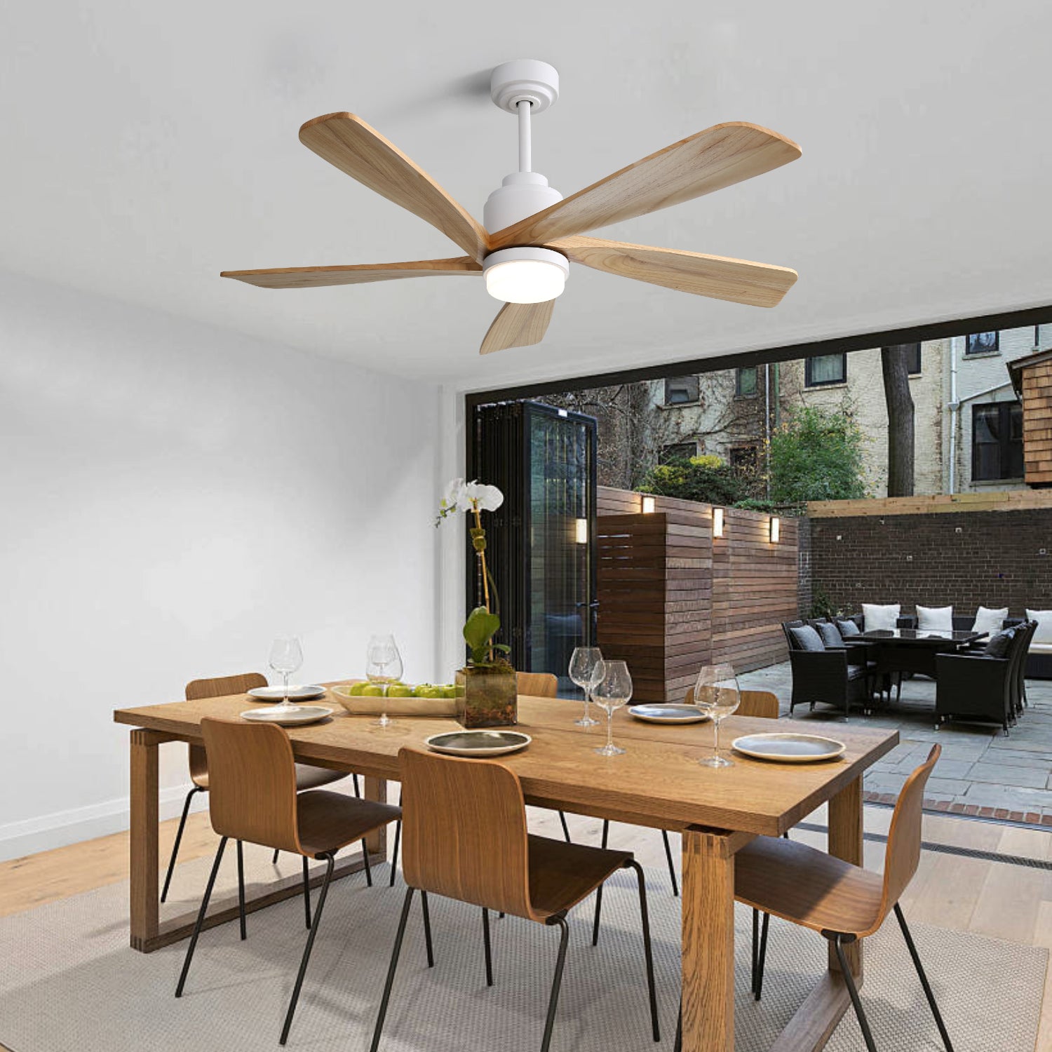 52 Inch Ceiling Fan With Dimmable LED Light 5 Solid Wood