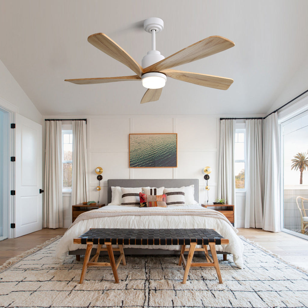 52 Inch Ceiling Fan With Dimmable LED Light 5 Solid Wood