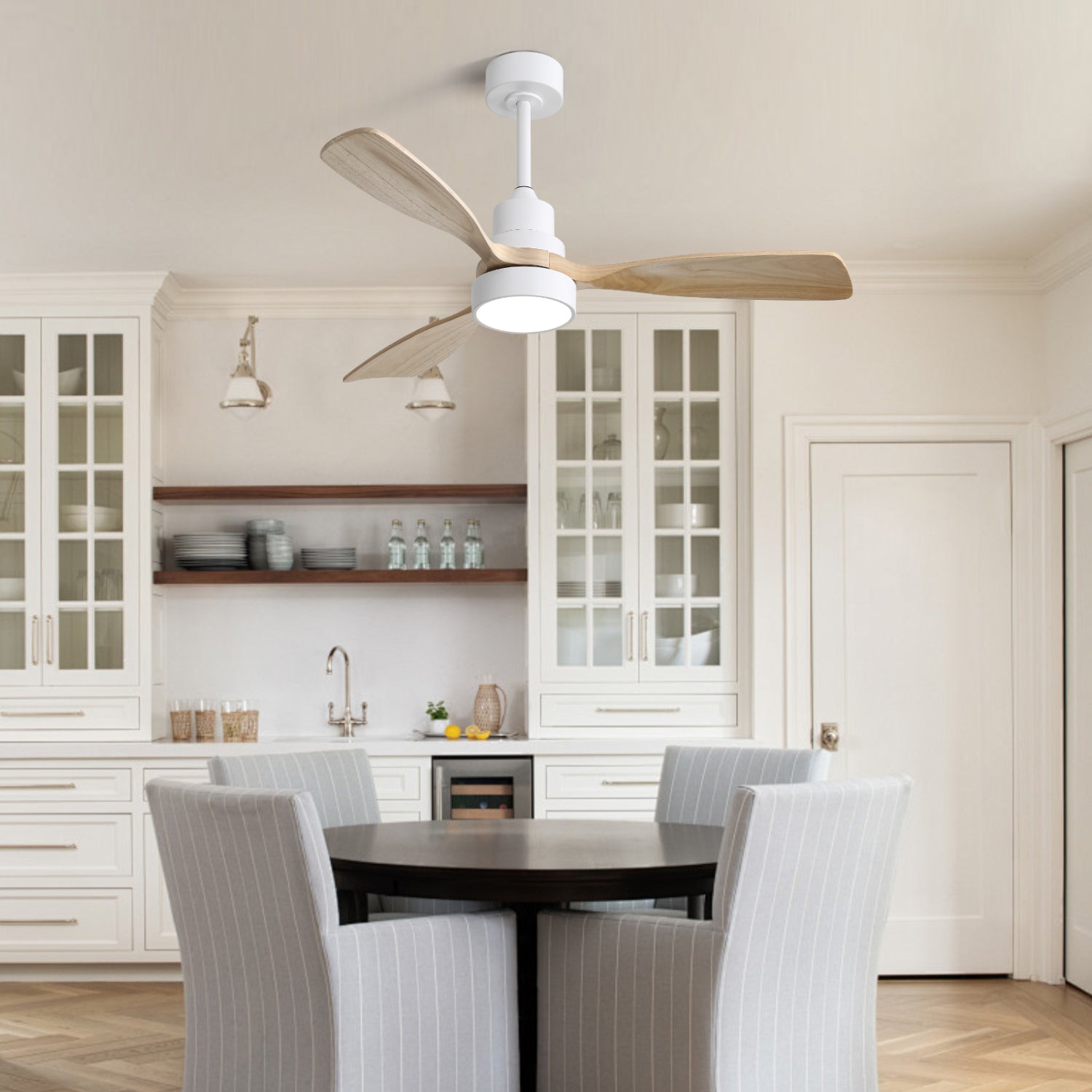 48 Inch Indoor Ceiling Fan With Light 3 Solid Wood Blades