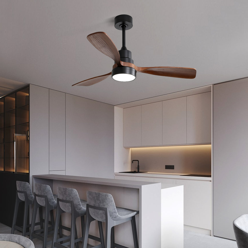 48 Inch Wood Ceiling Fan With 3 Solid Wood Blades Remote