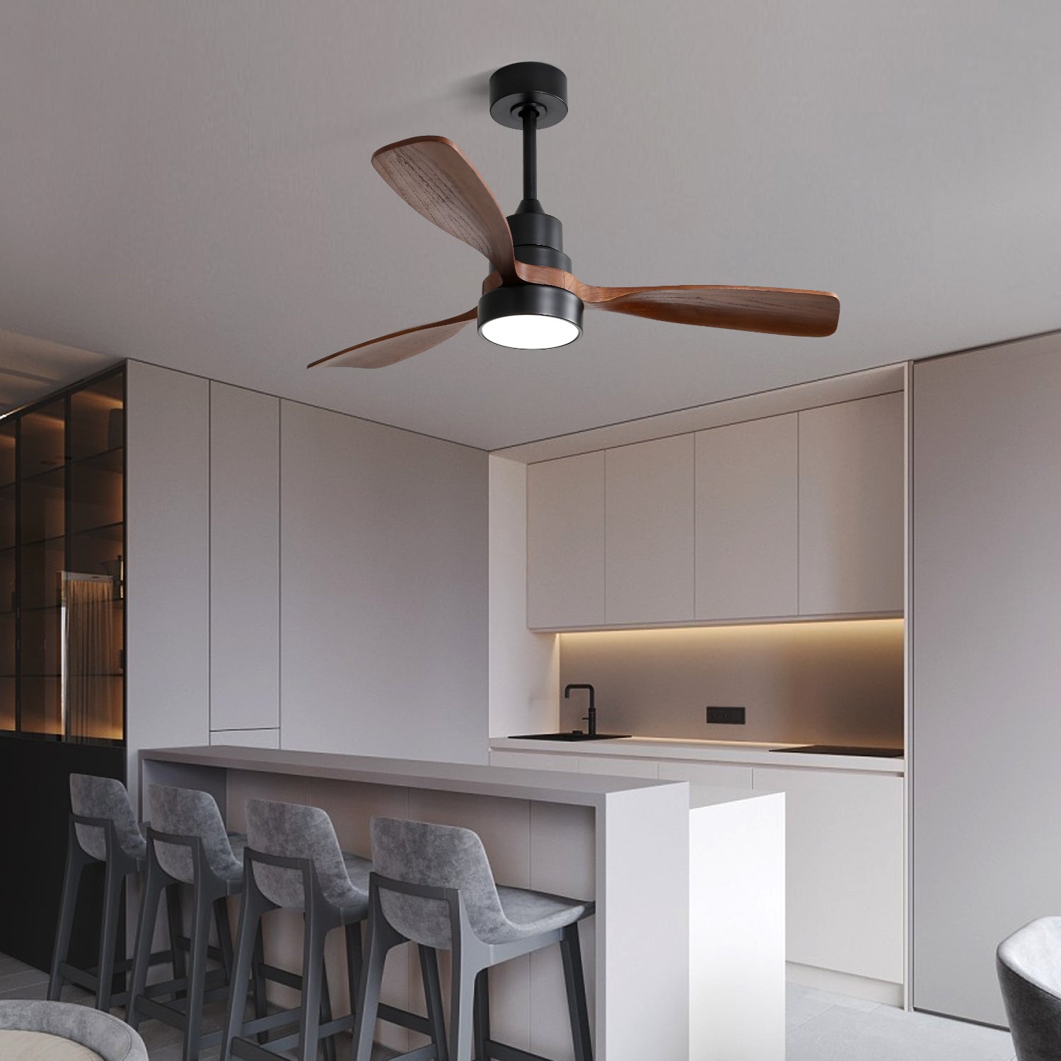 48 Inch Wood Ceiling Fan With 3 Solid Wood Blades Remote