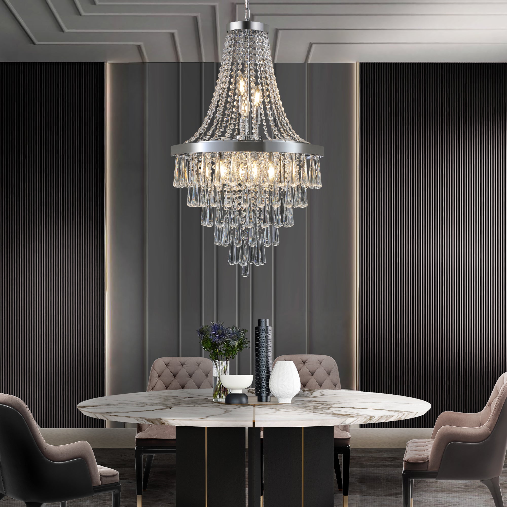 20" Chrome Crystal Chandelier with Adjustable Height