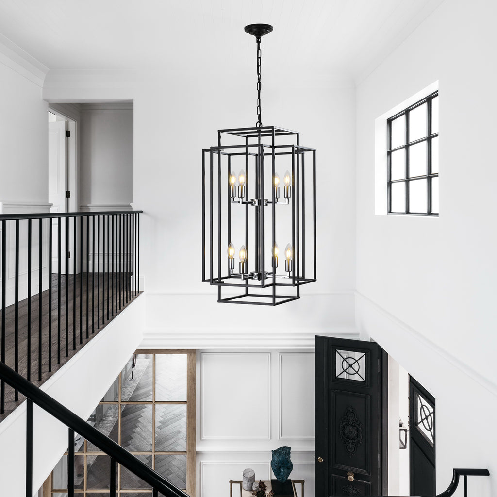 18" Modern 8-Light Black & Chrome Geometric Chandelier