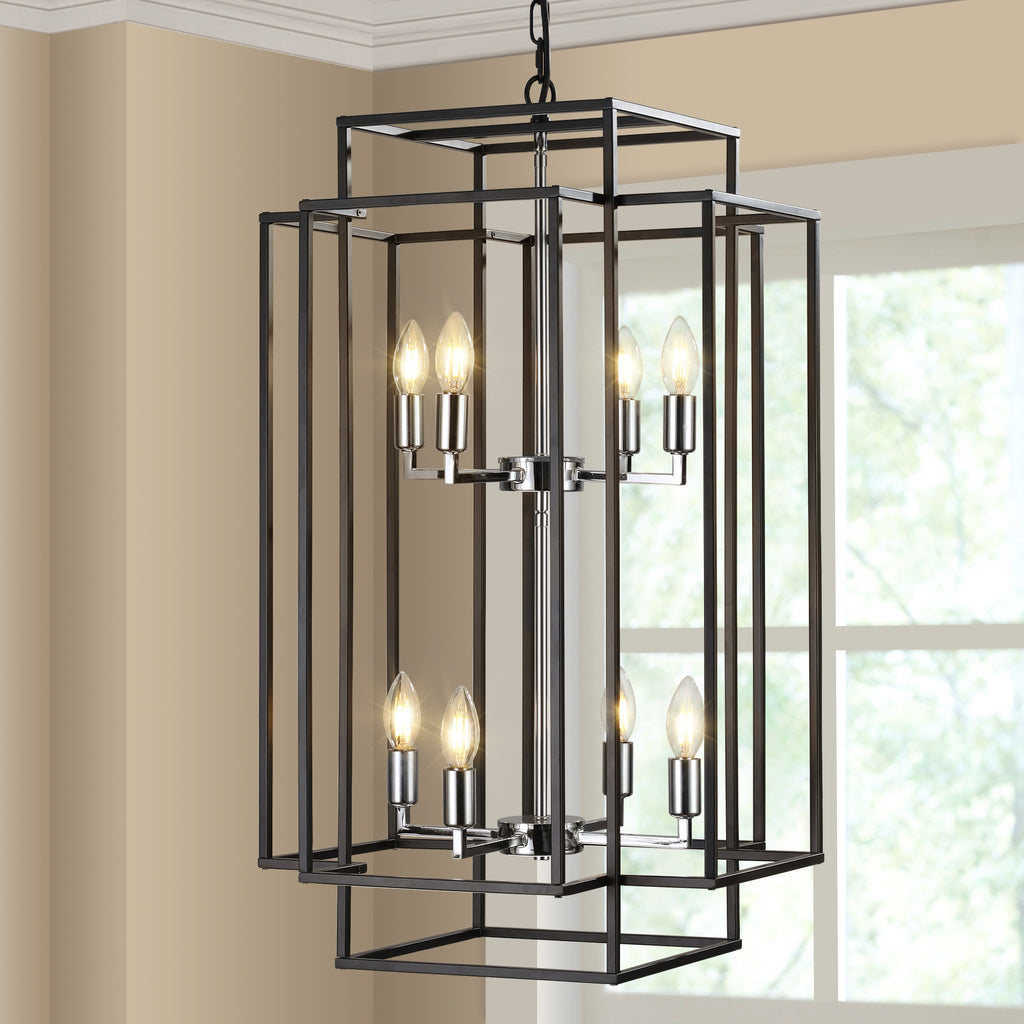 18" Modern 8-Light Black & Chrome Geometric Chandelier
