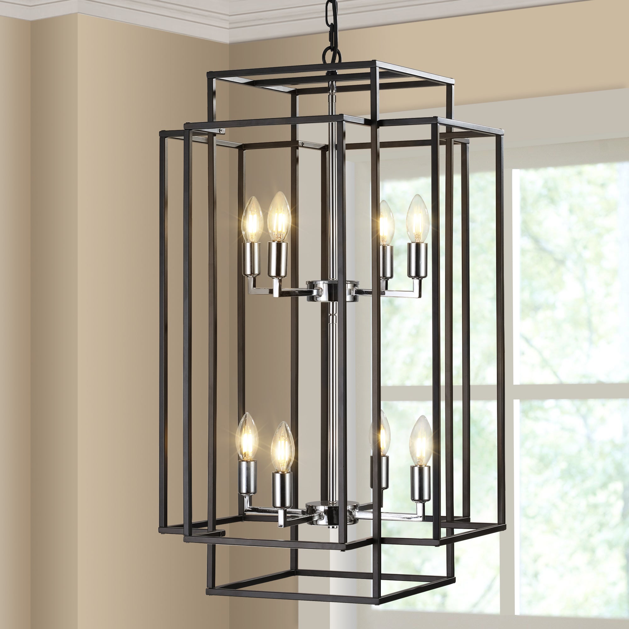 18" Modern 8-Light Black & Chrome Geometric Chandelier