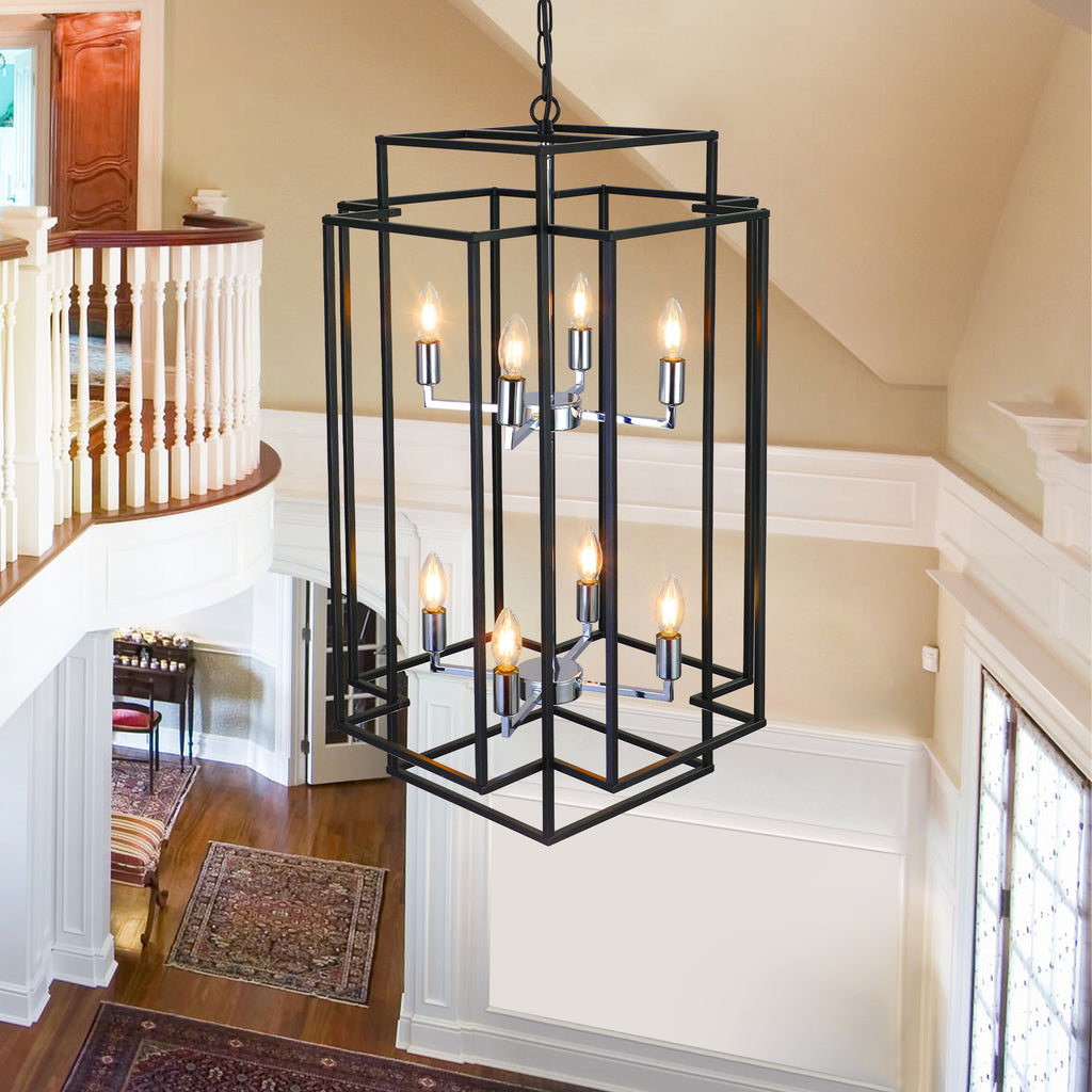 18" Modern 8-Light Black & Chrome Geometric Chandelier