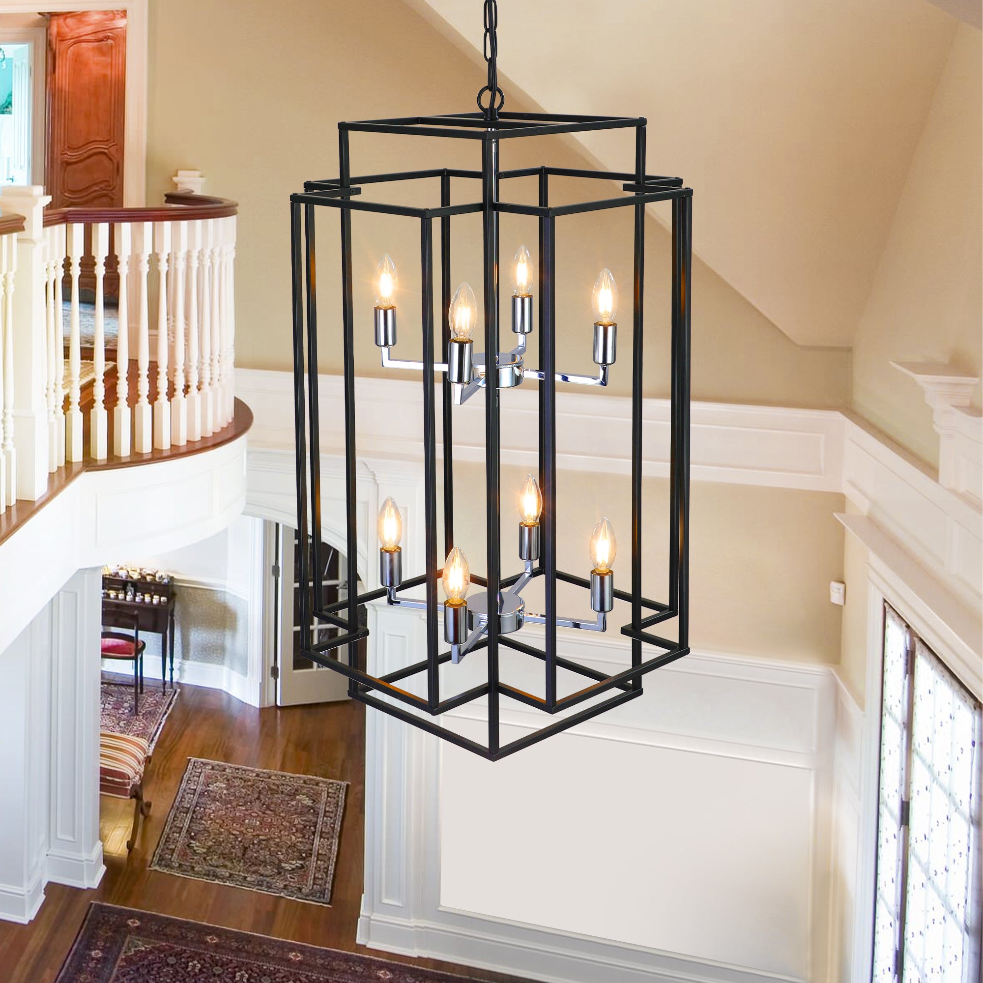 18" Modern 8-Light Black & Chrome Geometric Chandelier