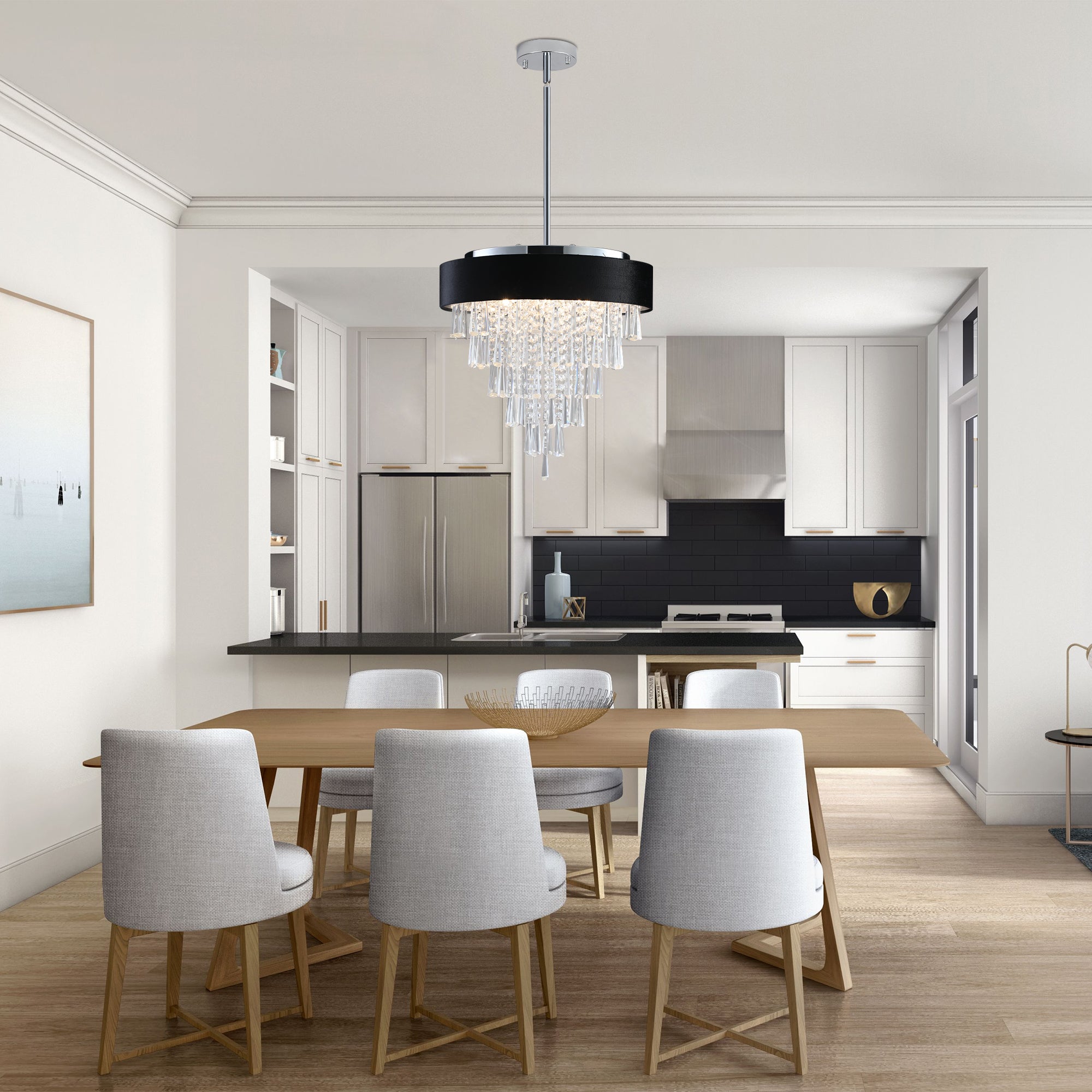 18-inch Modern Crystal Chandelier with Black Imitation