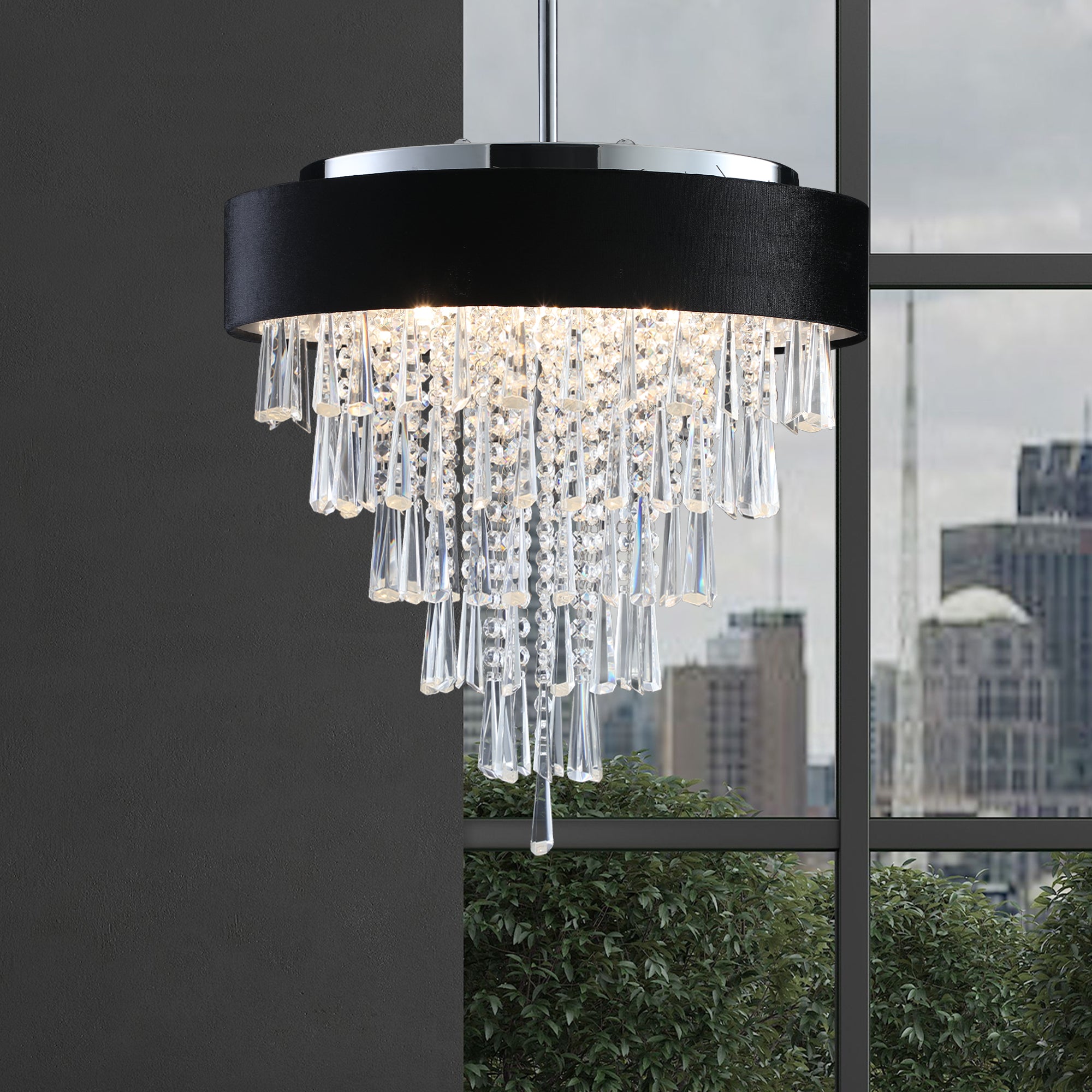 18-inch Modern Crystal Chandelier with Black Imitation