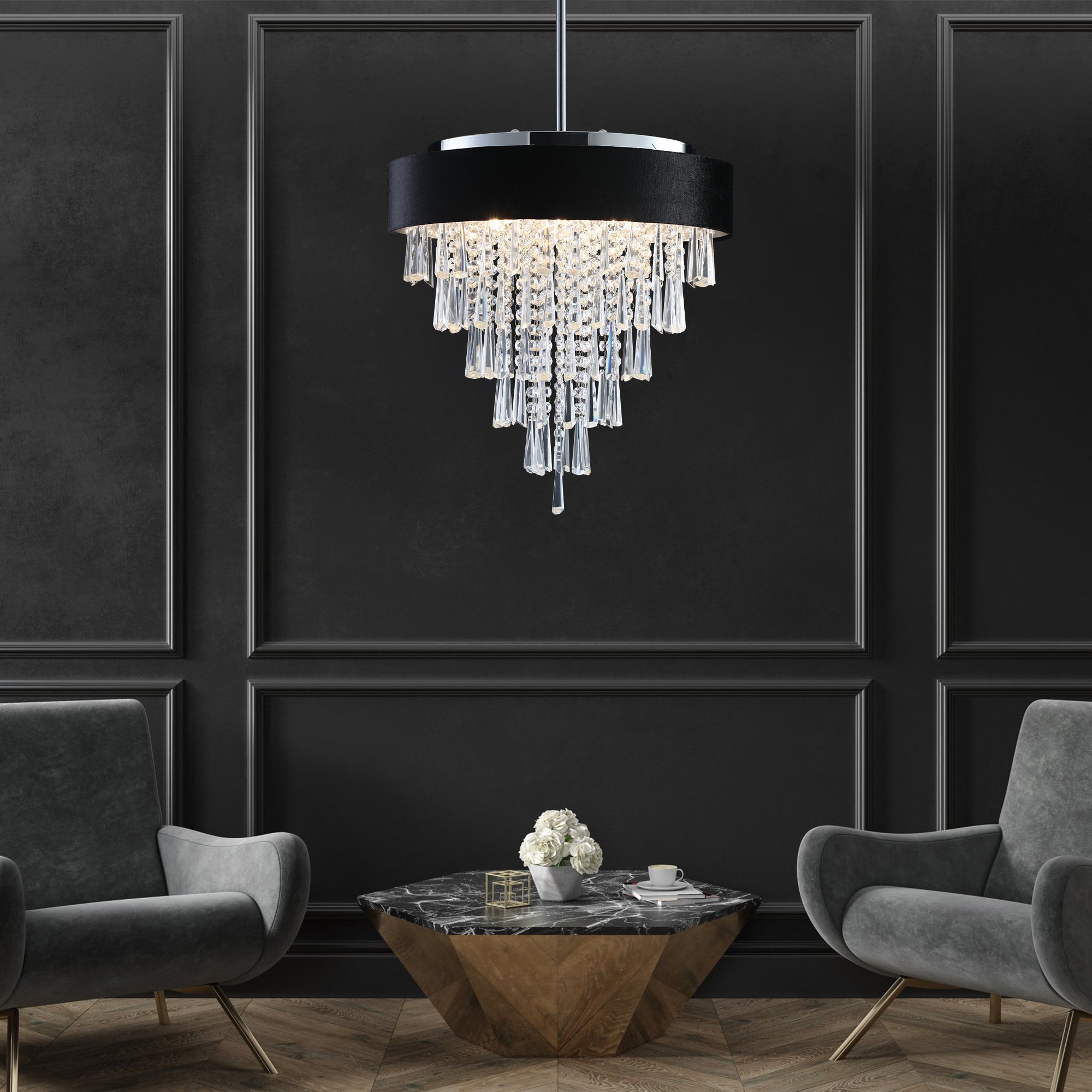 18-inch Modern Crystal Chandelier with Black Imitation