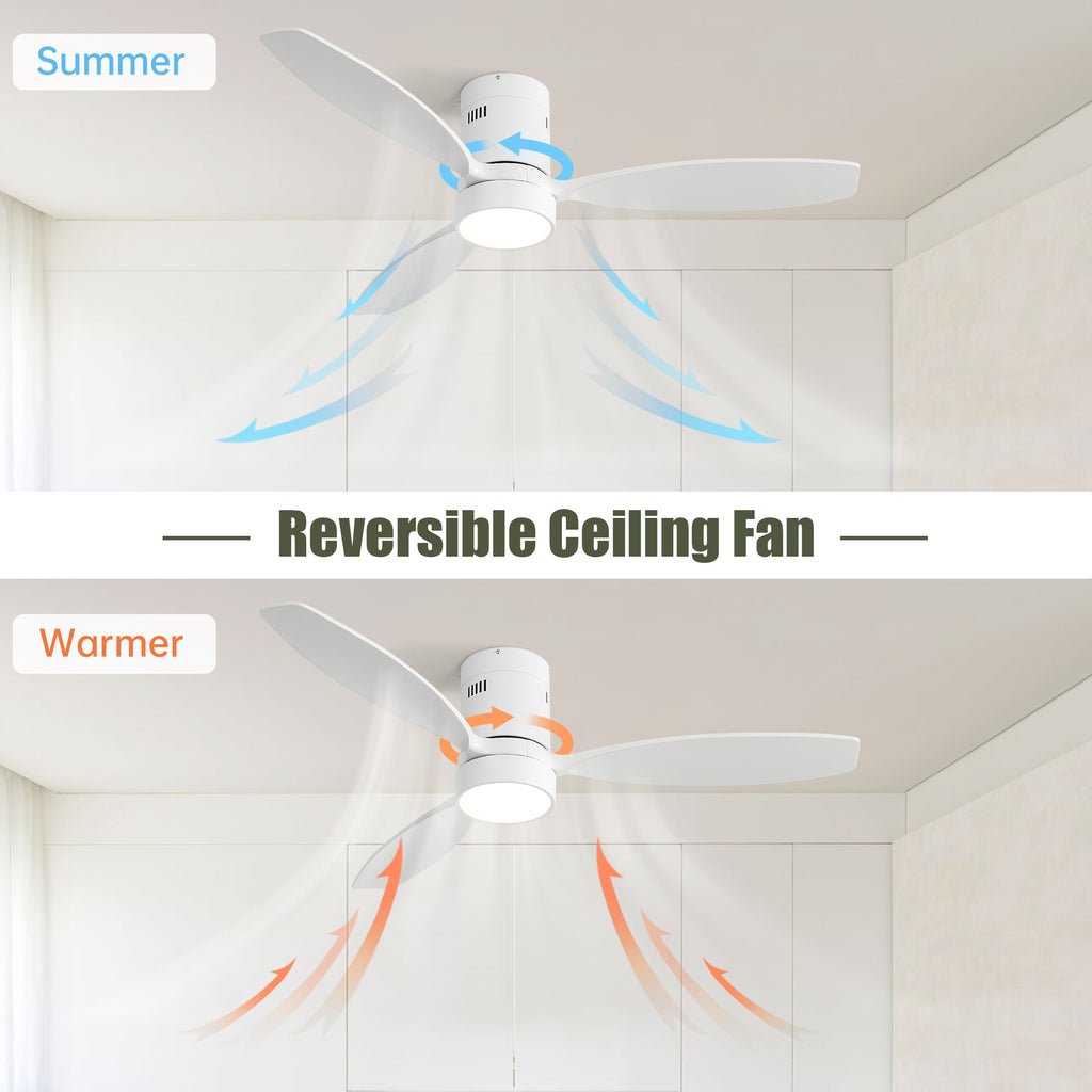 52 Inch Flush Mount Solid Wood Ceiling Fan With 6 Speed