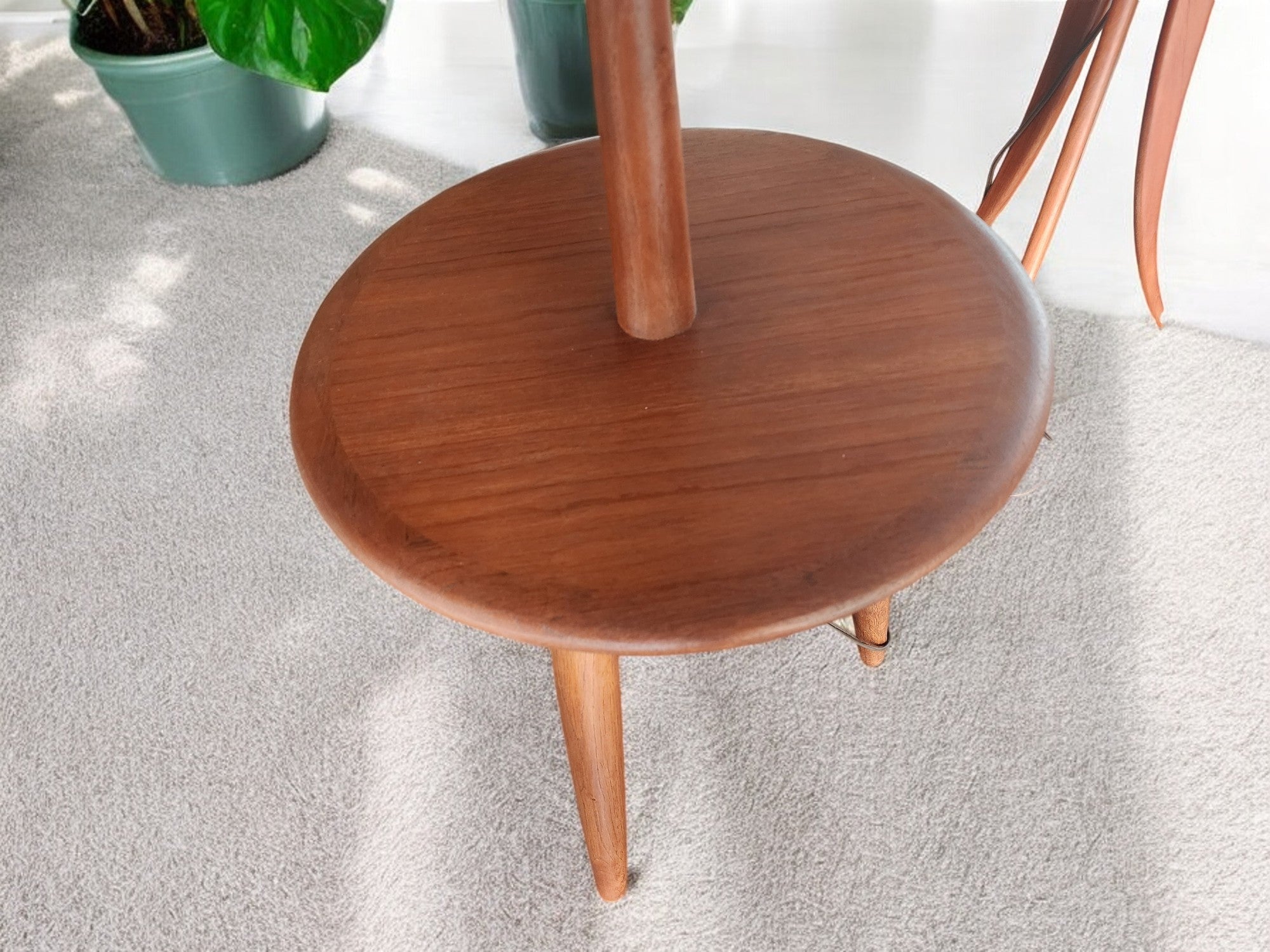 Mid Century Modern Teak Wood Floor Lamp with Built-in Tripod Table, RESTORED