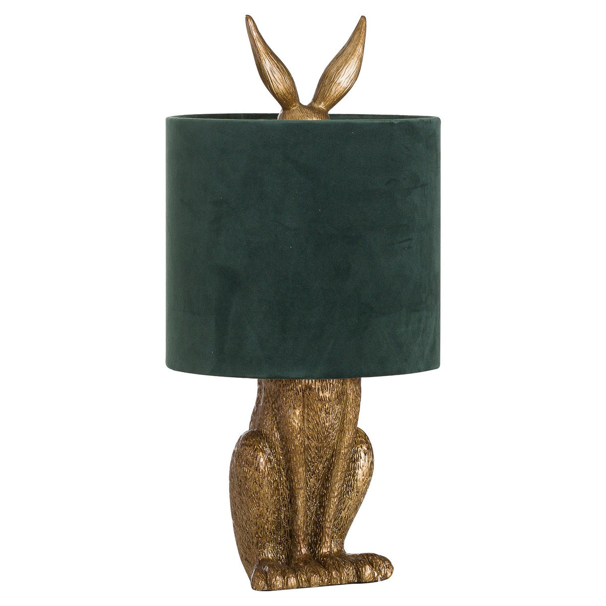 Antique Gold Hare Table Lamp With Green Velvet Shade — table lamp