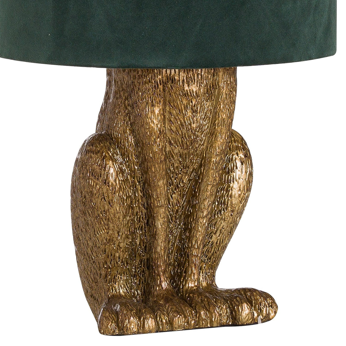 Antique Gold Hare Table Lamp With Green Velvet Shade — table lamp