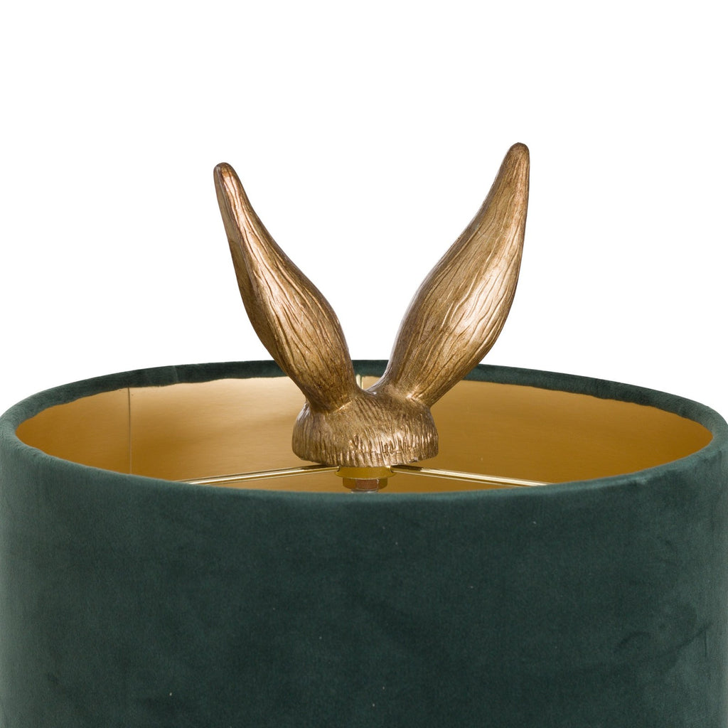 Antique Gold Hare Table Lamp With Green Velvet Shade — table lamp
