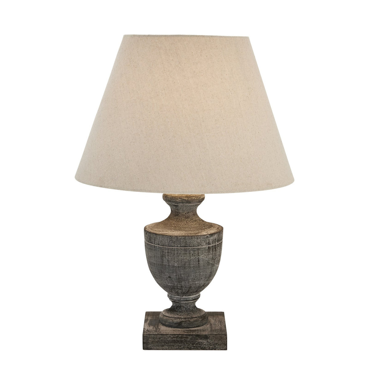 Brown Wood Table Lamp 51cm — Living Room Table Lamp, Fabric Shade, Incia Urn