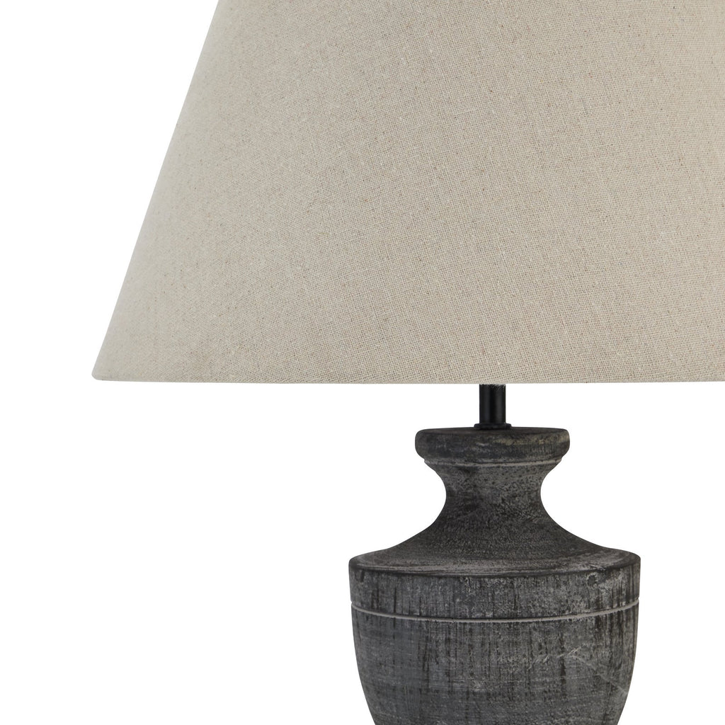 Brown Wood Table Lamp 51cm — Living Room Table Lamp, Fabric Shade, Incia Urn