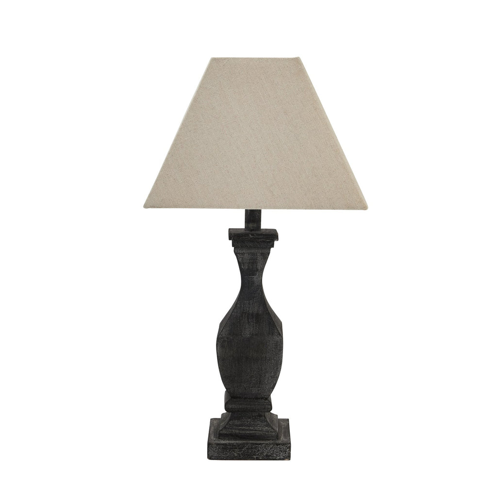 Brown Wood Table Lamp 53cm — Living Room Table Lamp, Fabric Shade, Incia Fluted