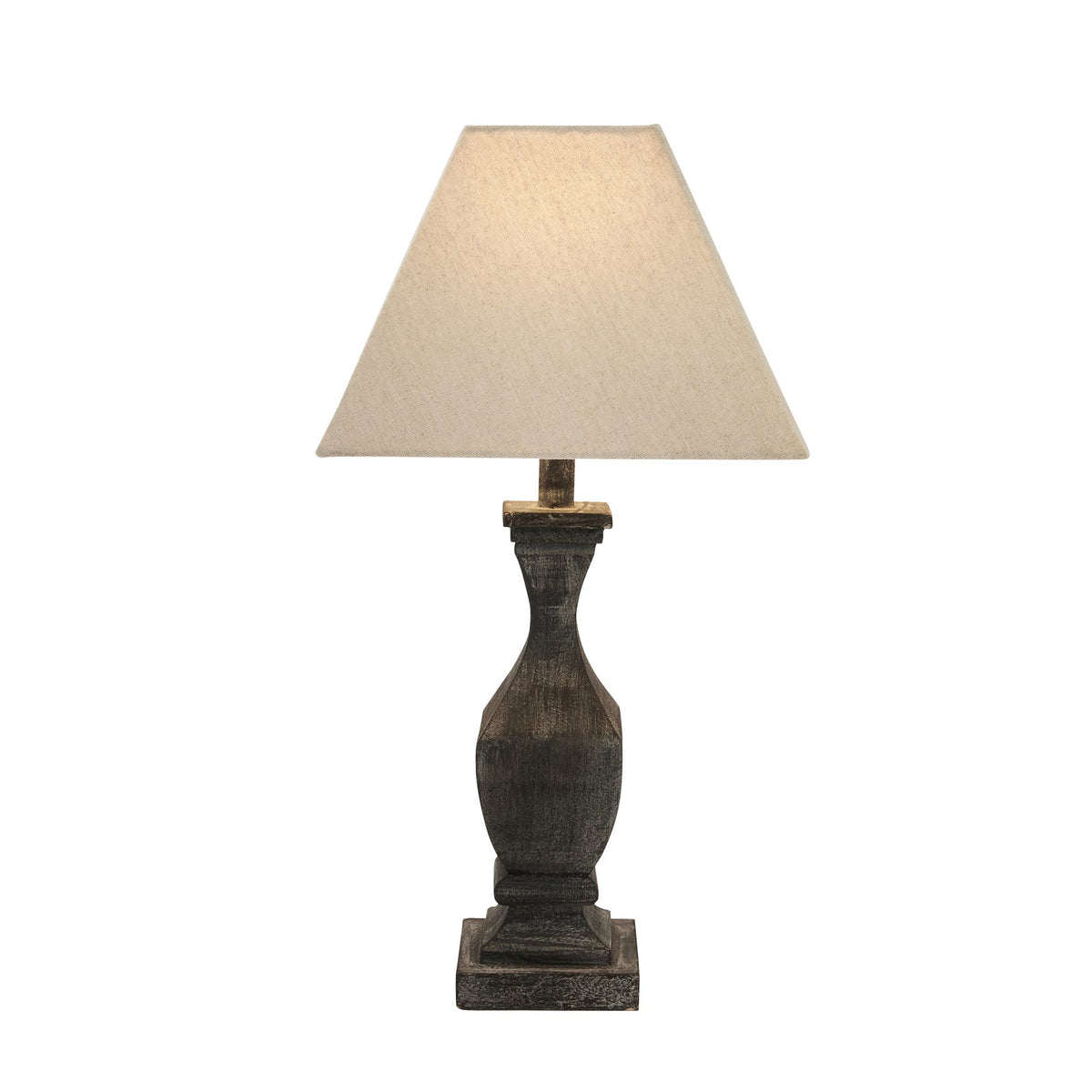 Brown Wood Table Lamp 53cm — Living Room Table Lamp, Fabric Shade, Incia Fluted