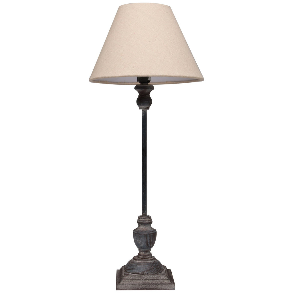 Brown Wood Table Lamp 52cm — Living Room Table Lamp, Fabric Shade, Incia Stem