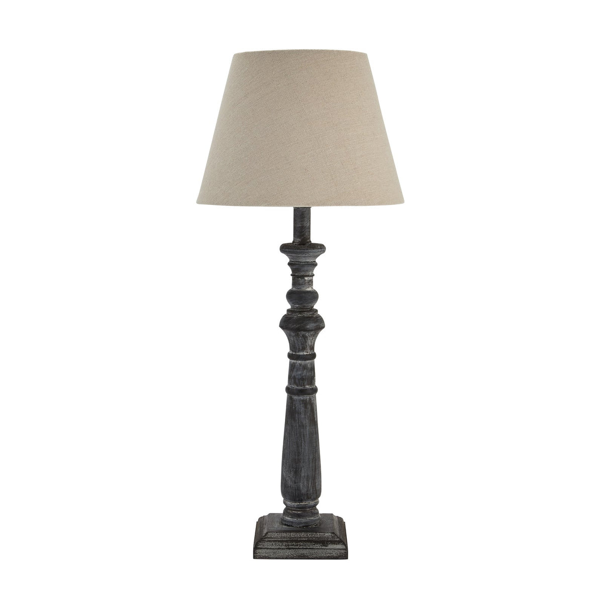 Brown Wood Table Lamp 50cm — Bedside Table Lamp, Fabric Shade, Incia Column
