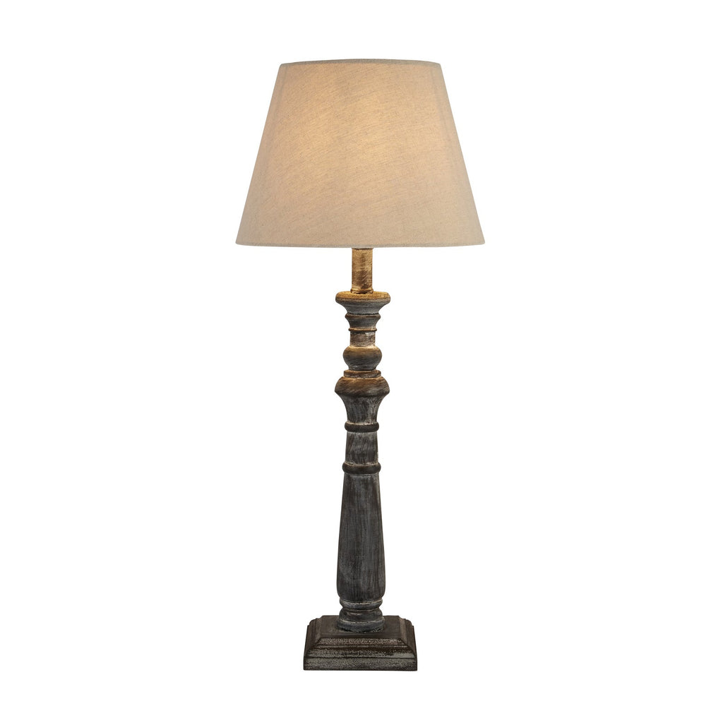 Brown Wood Table Lamp 50cm — Bedside Table Lamp, Fabric Shade, Incia Column