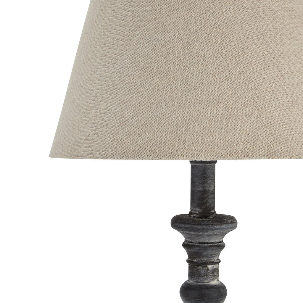 Brown Wood Table Lamp 50cm — Bedside Table Lamp, Fabric Shade, Incia Column
