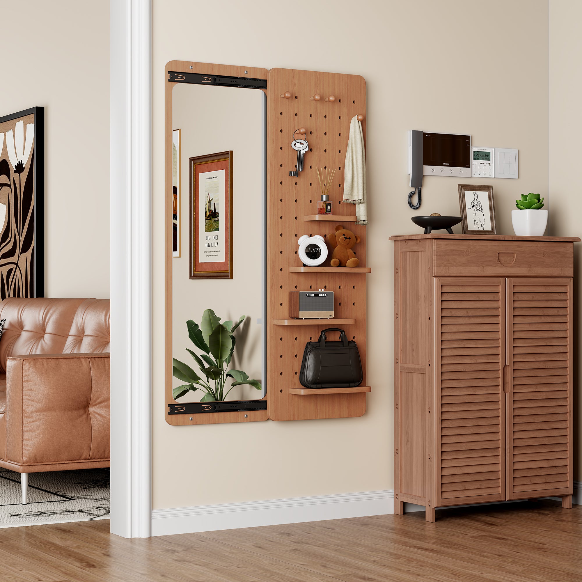 Sloane Sliding-Panel Mirror with Storage, Cherry
