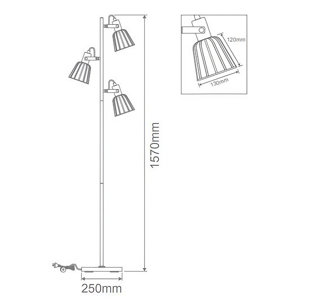 Black Floor Lamp with Wire Shades 3 Heads E14 60W IP20
