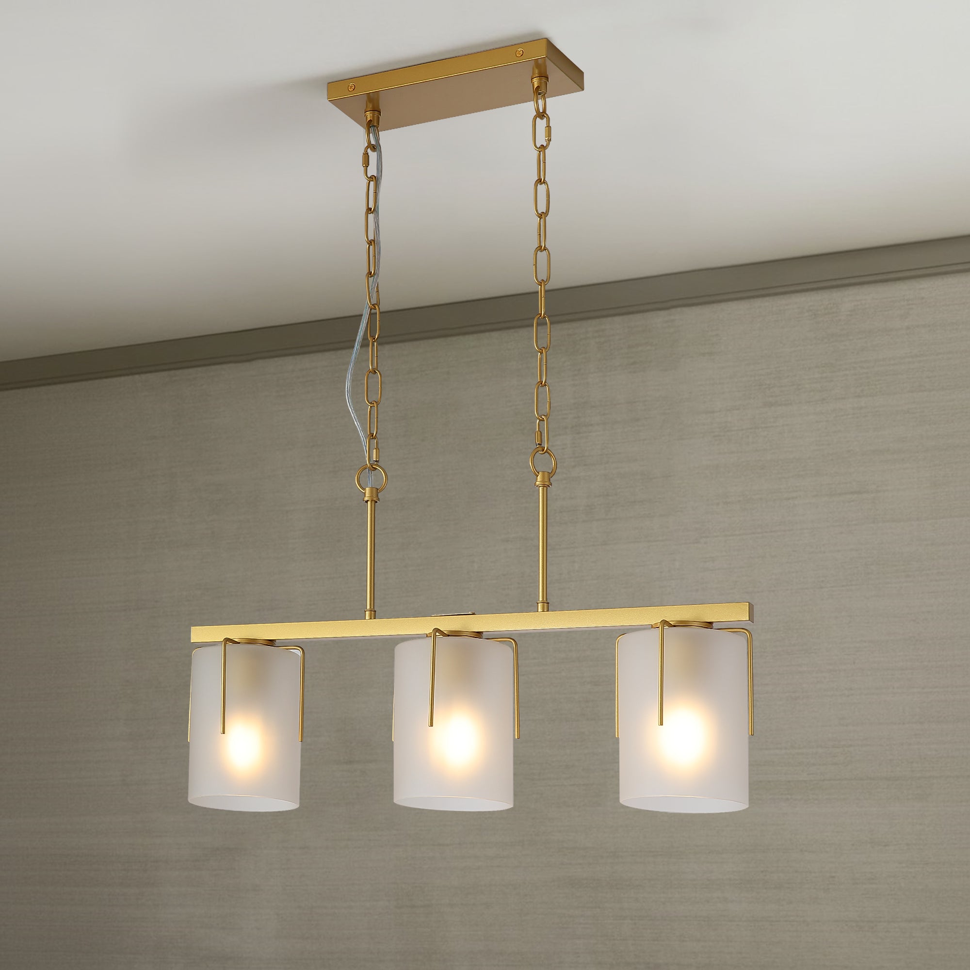 Modern Gold 3-Light Linear Chandelier